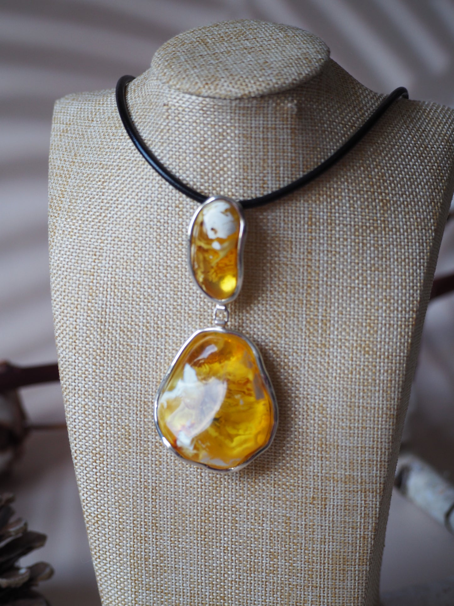 Unique Huge Natural Amber Pendant with Silver