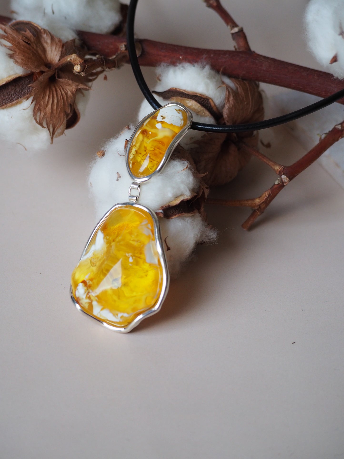 Unique Huge Natural Amber Pendant with Silver
