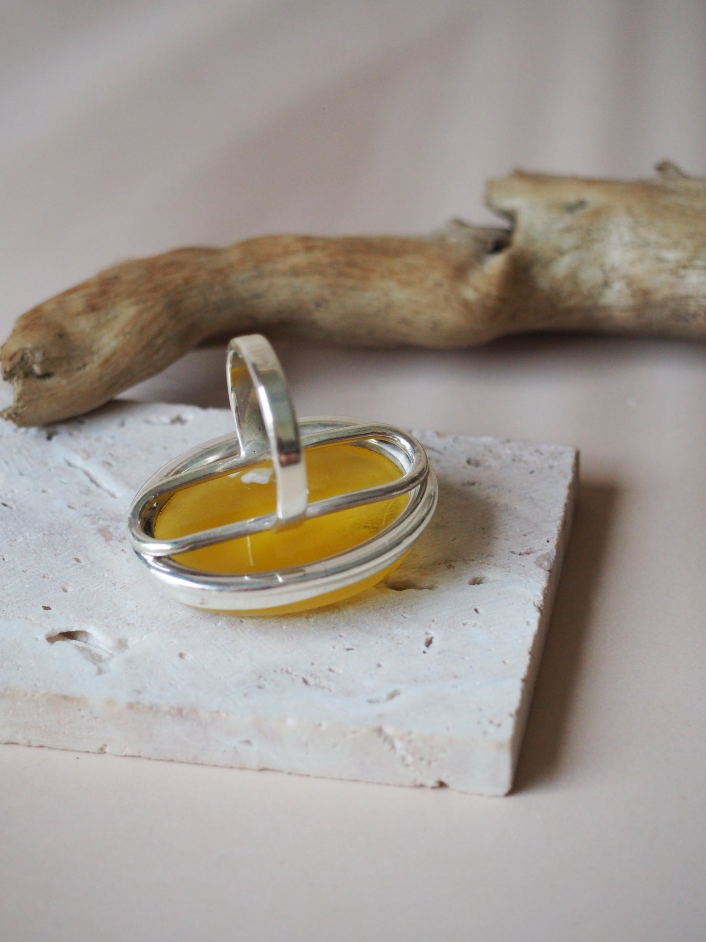 Natural Butterscotch & Royal White Amber Oval Silver Ring
