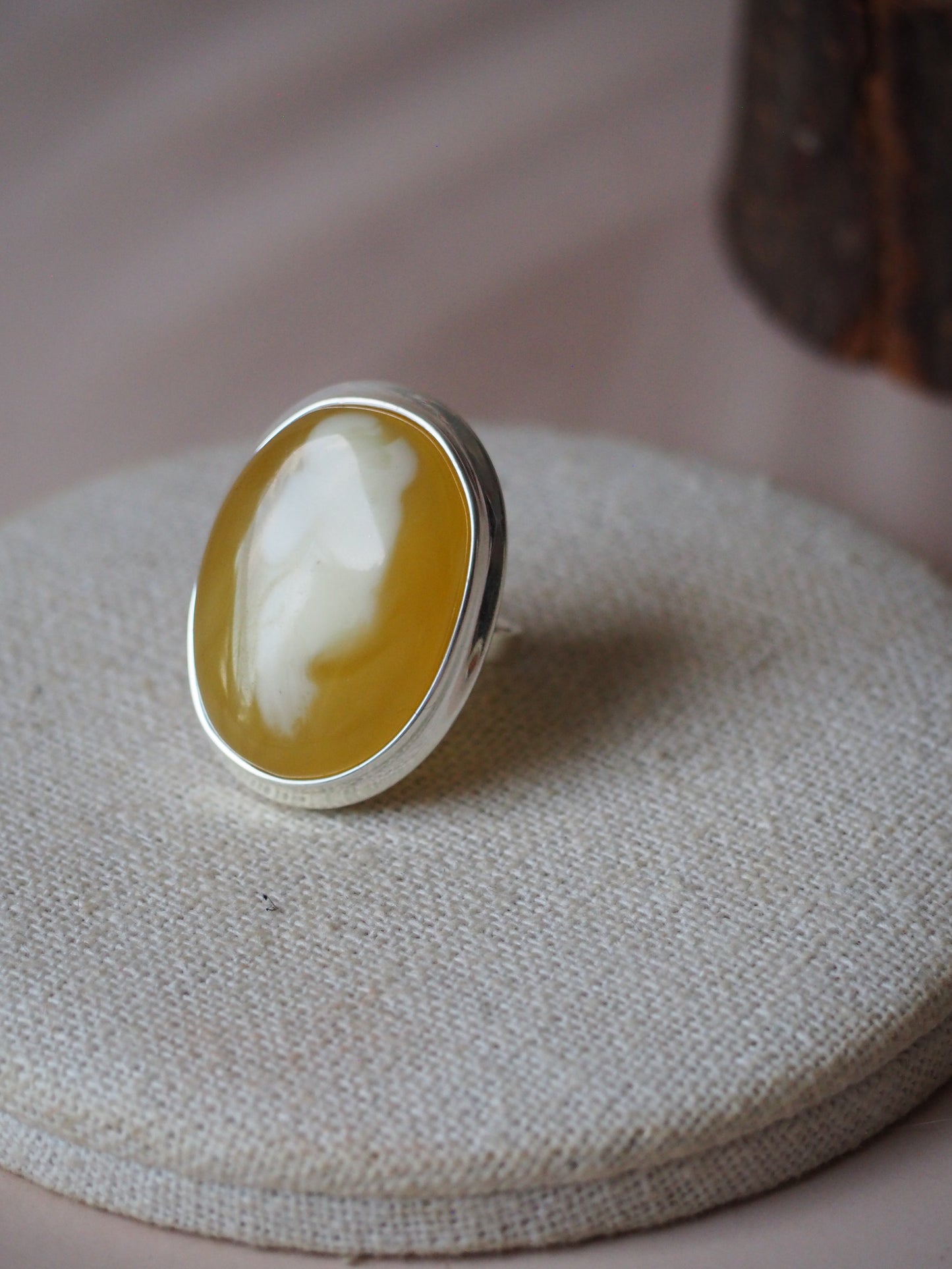 Natural Butterscotch & Royal White Amber Oval Silver Ring