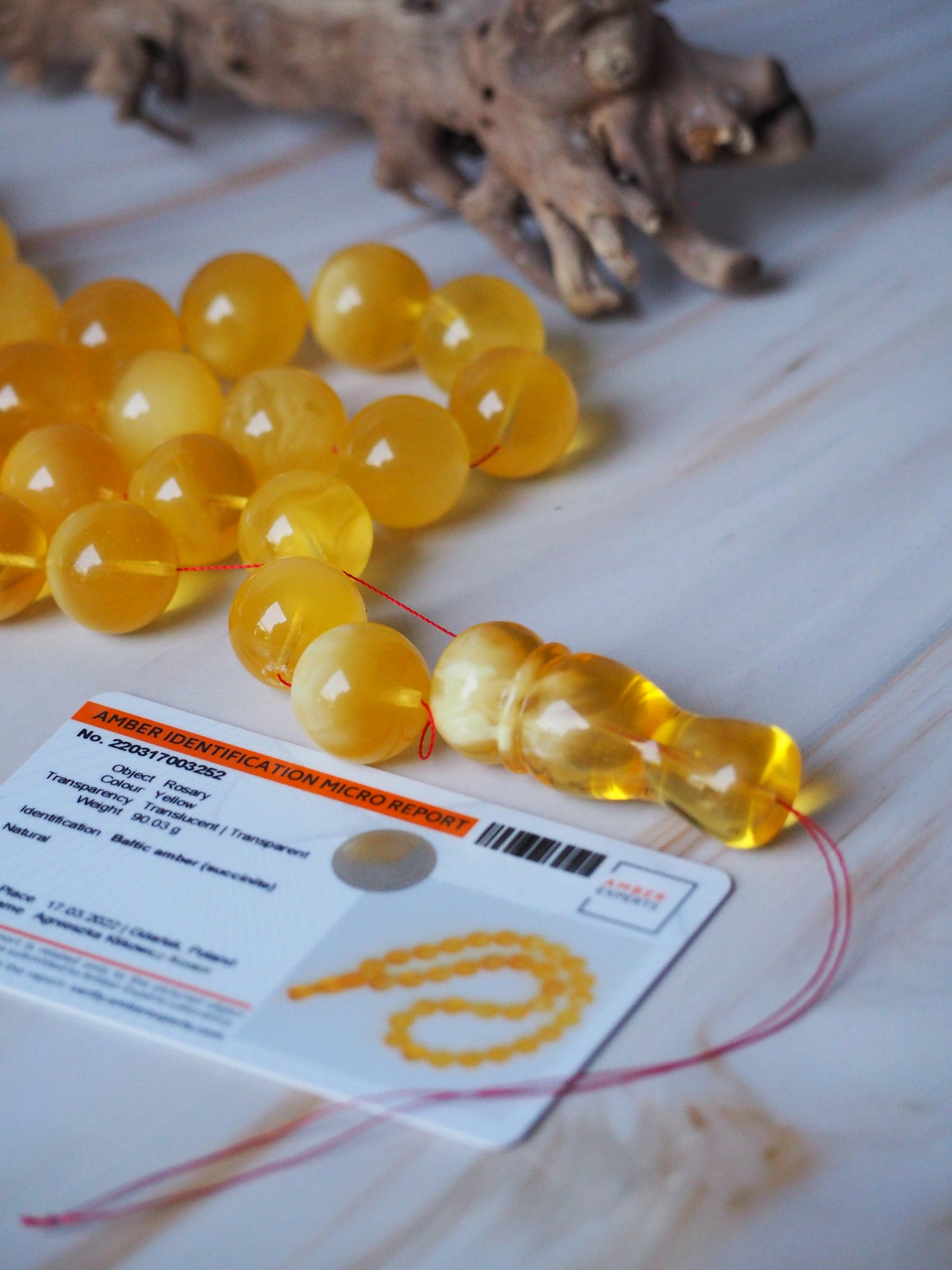 Natural Unheated Honey Amber Misbaha Prayer Beads 16,5mm + Certificate