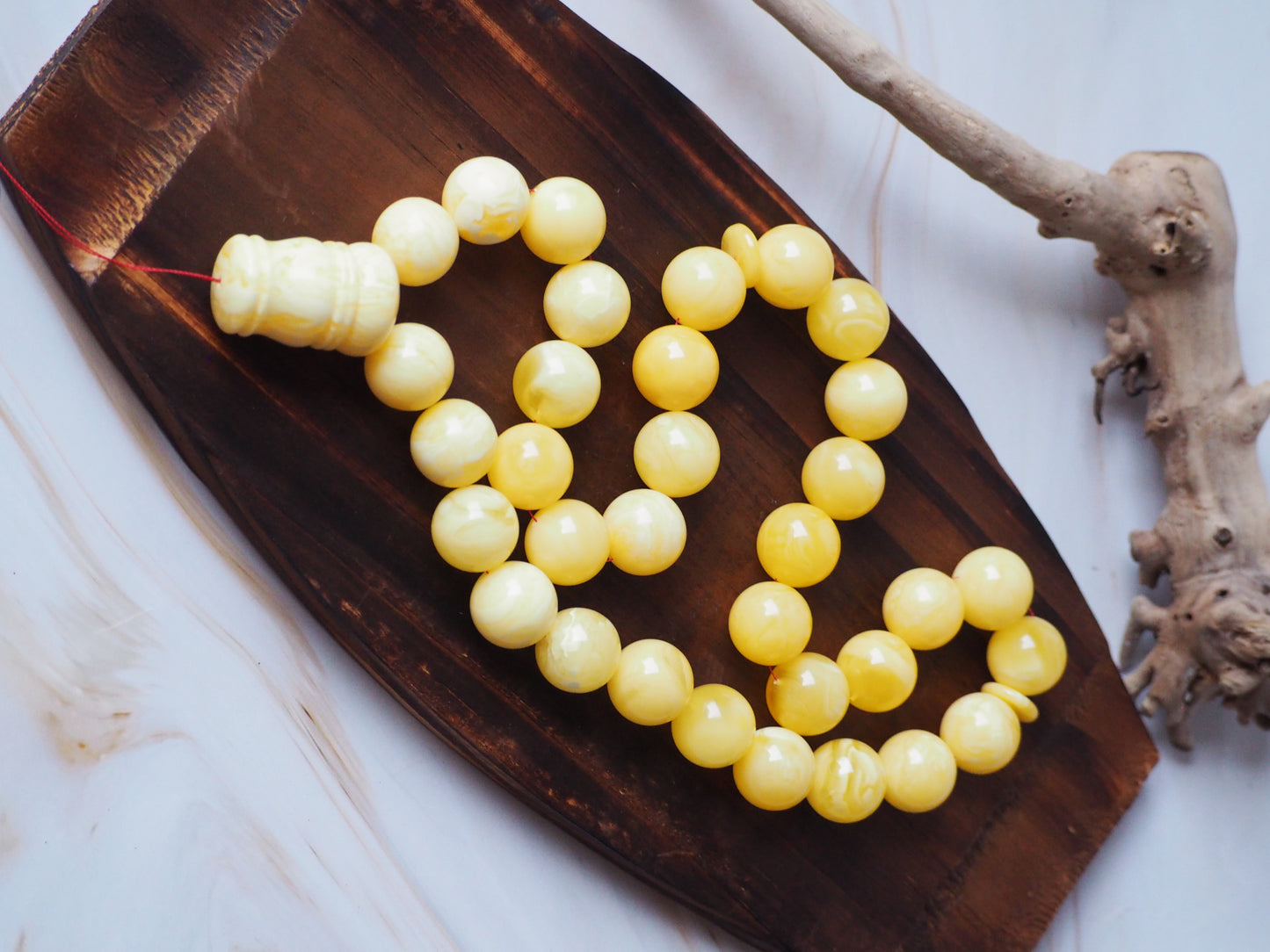 Natural Unheated Royal White/Milk Amber Misbaha Prayer Beads 18mm + Certificate