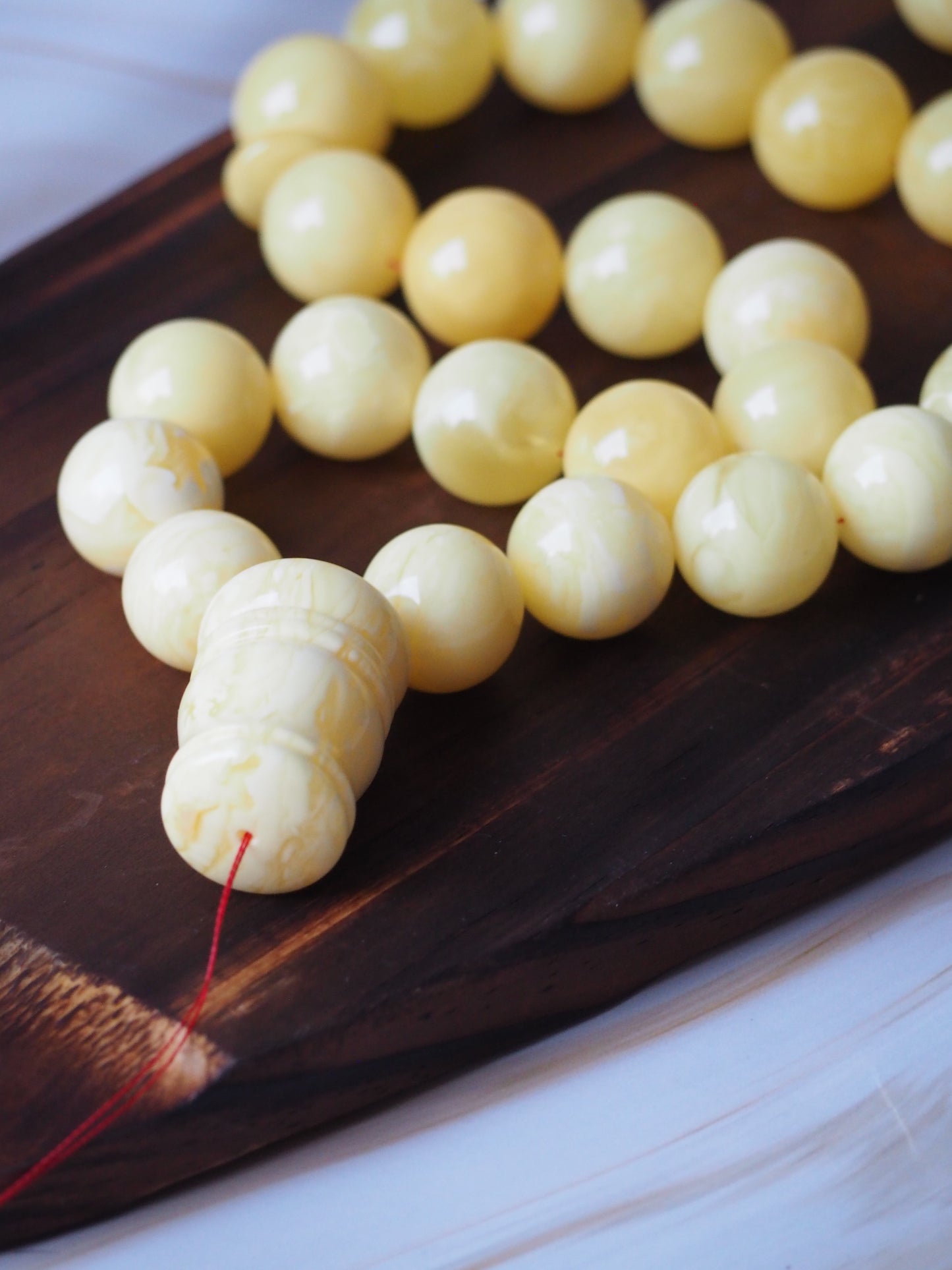 Natural Unheated Royal White/Milk Amber Misbaha Prayer Beads 18mm + Certificate