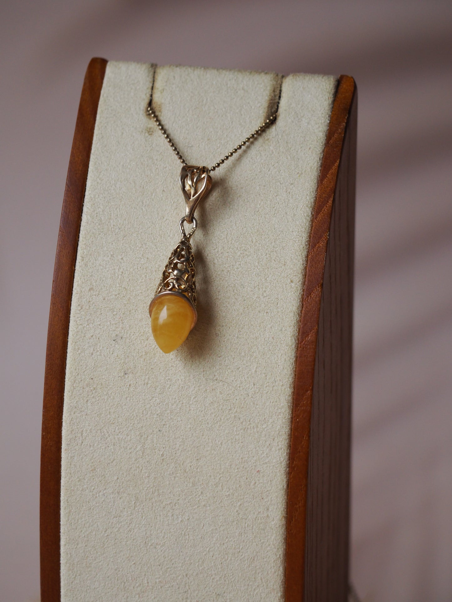 Moroccan Style Honey Amber Pendant in Gold Plated Silver