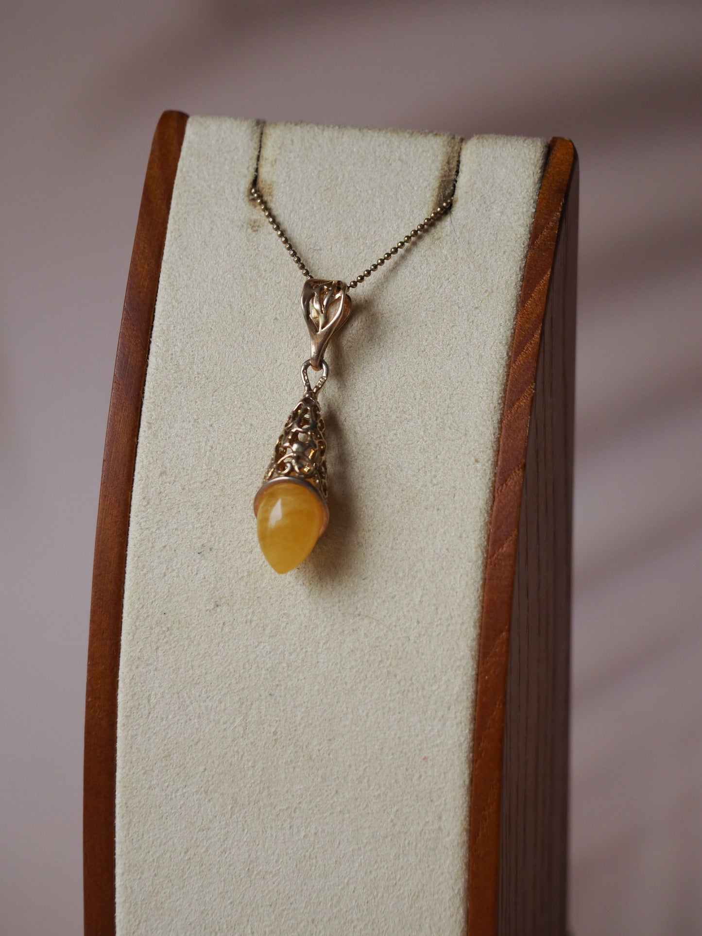 Moroccan Style Honey Amber Pendant in Gold Plated Silver
