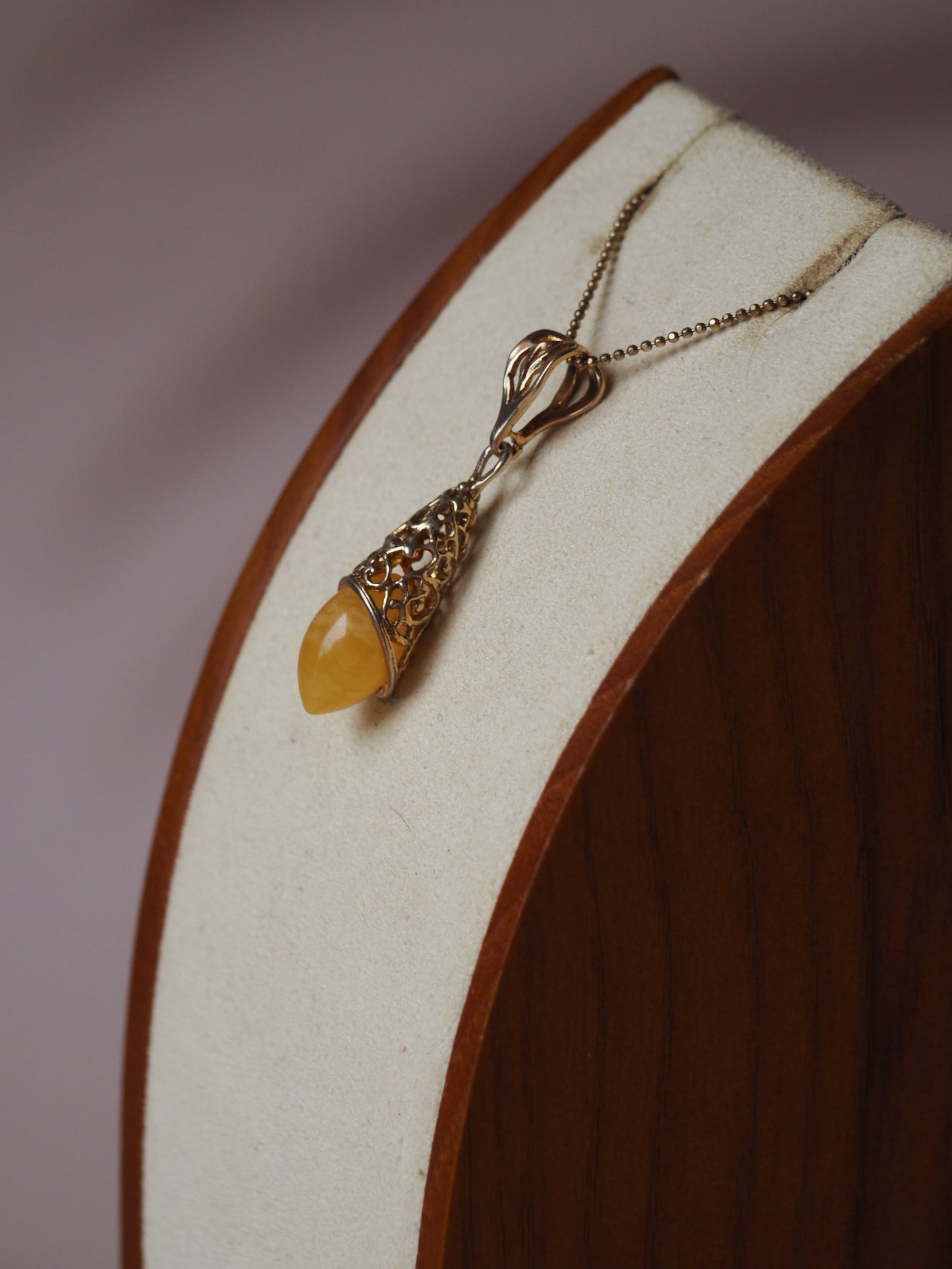 Moroccan Style Honey Amber Pendant in Gold Plated Silver
