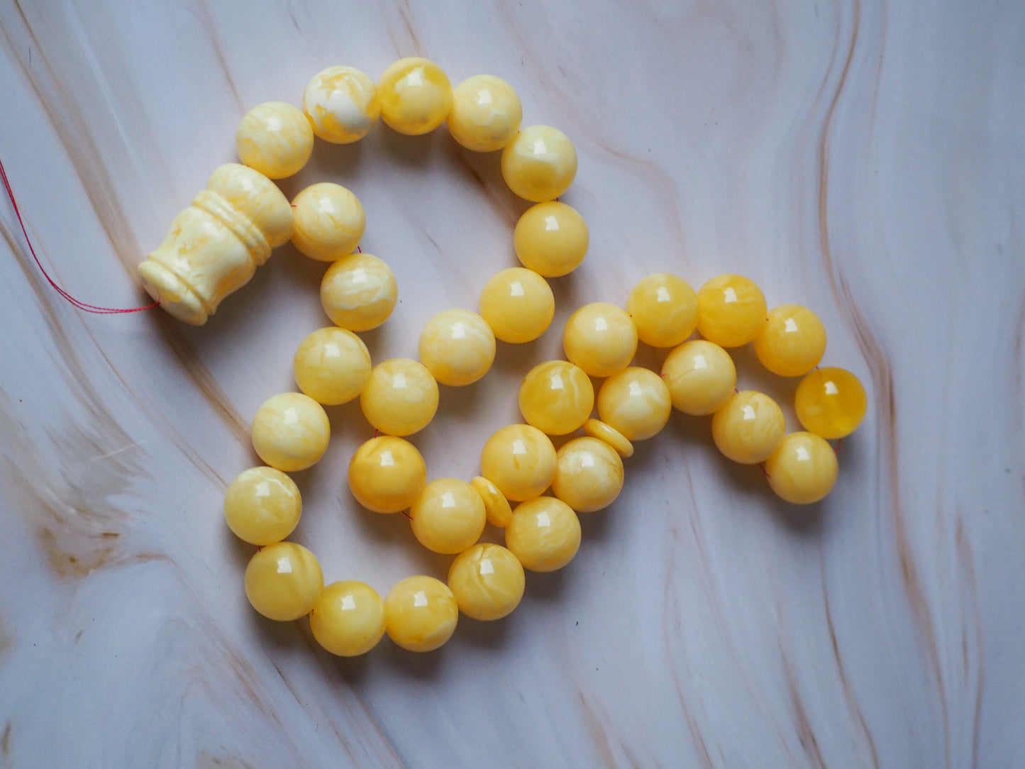 Natural Unheated Royal White/Milk Amber Misbaha Prayer Beads 18mm + Certificate