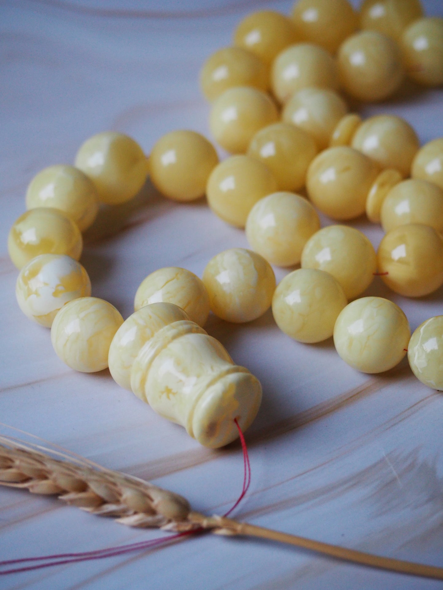 Natural Unheated Royal White/Milk Amber Misbaha Prayer Beads 18mm + Certificate