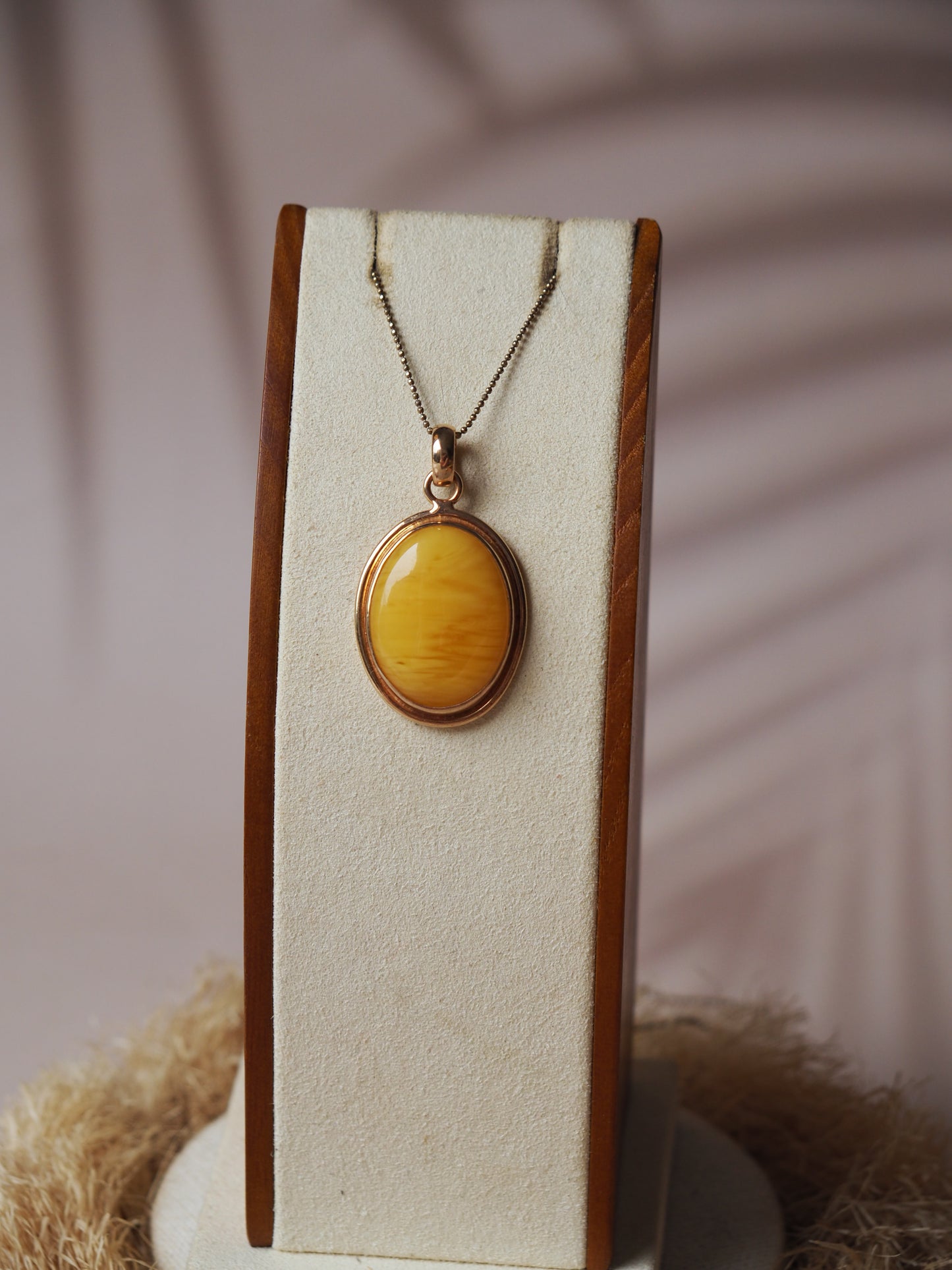 Natural "Tiger" Butterscotch Amber Pendant in Rose Gold Plated Silver