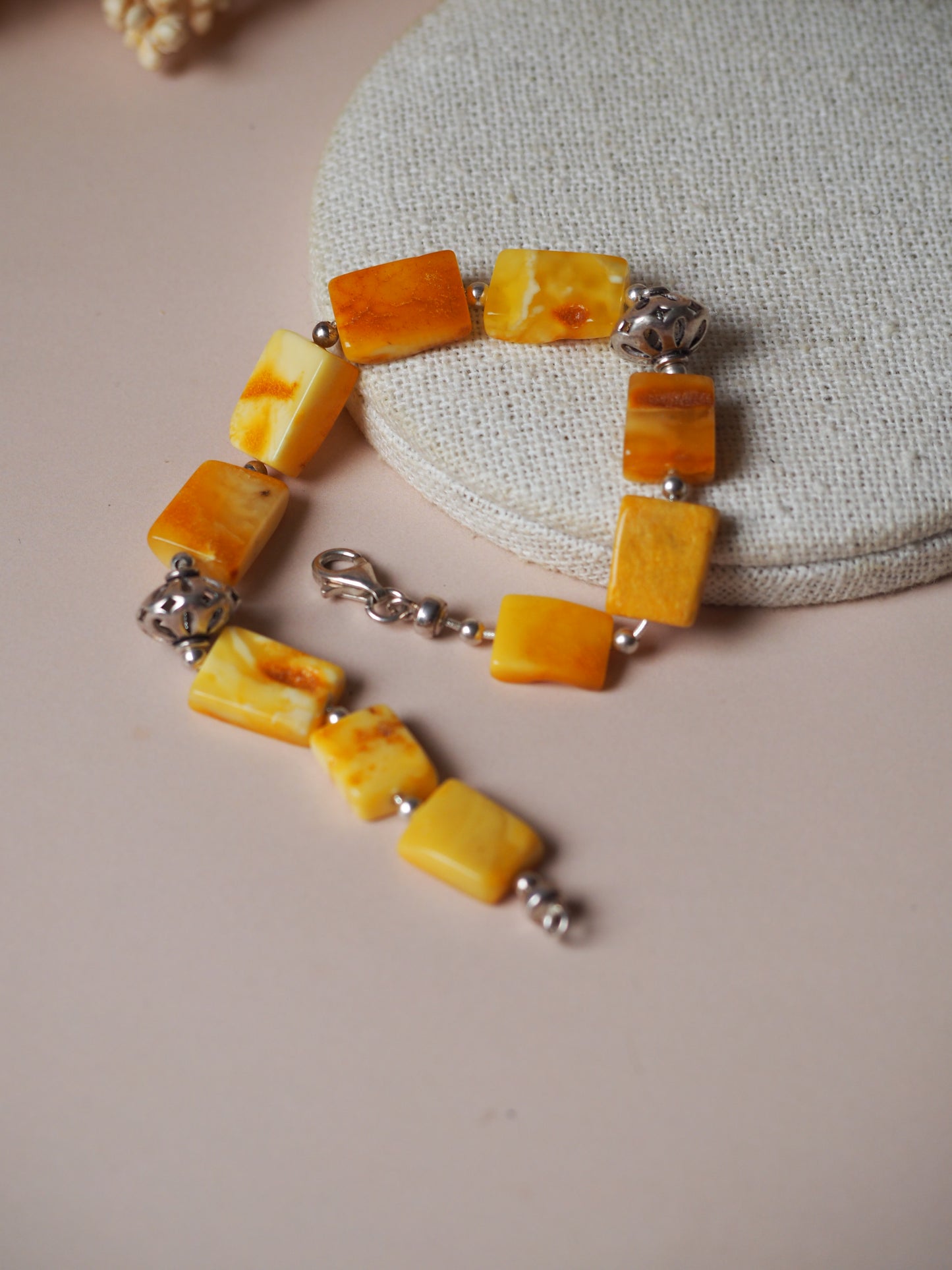 Natural/ Raw Butterscotch & Honey Amber Bracelet with Silver Embellishments
