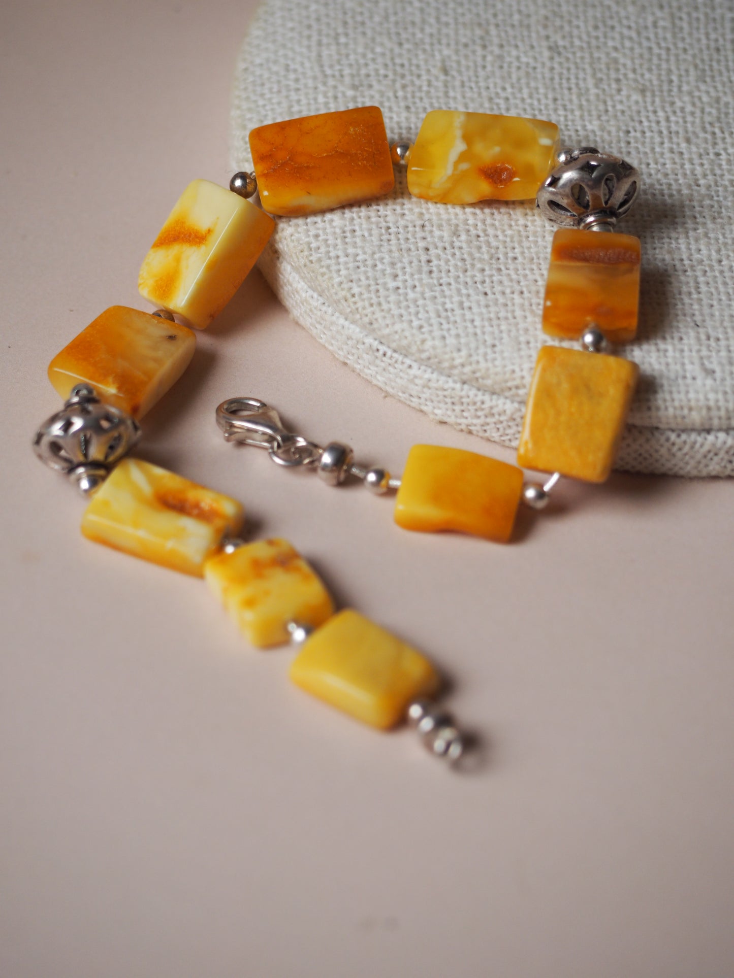Natural/ Raw Butterscotch & Honey Amber Bracelet with Silver Embellishments