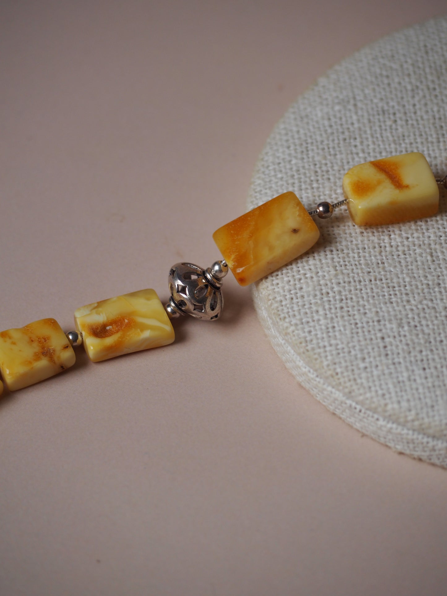 Natural/ Raw Butterscotch & Honey Amber Bracelet with Silver Embellishments