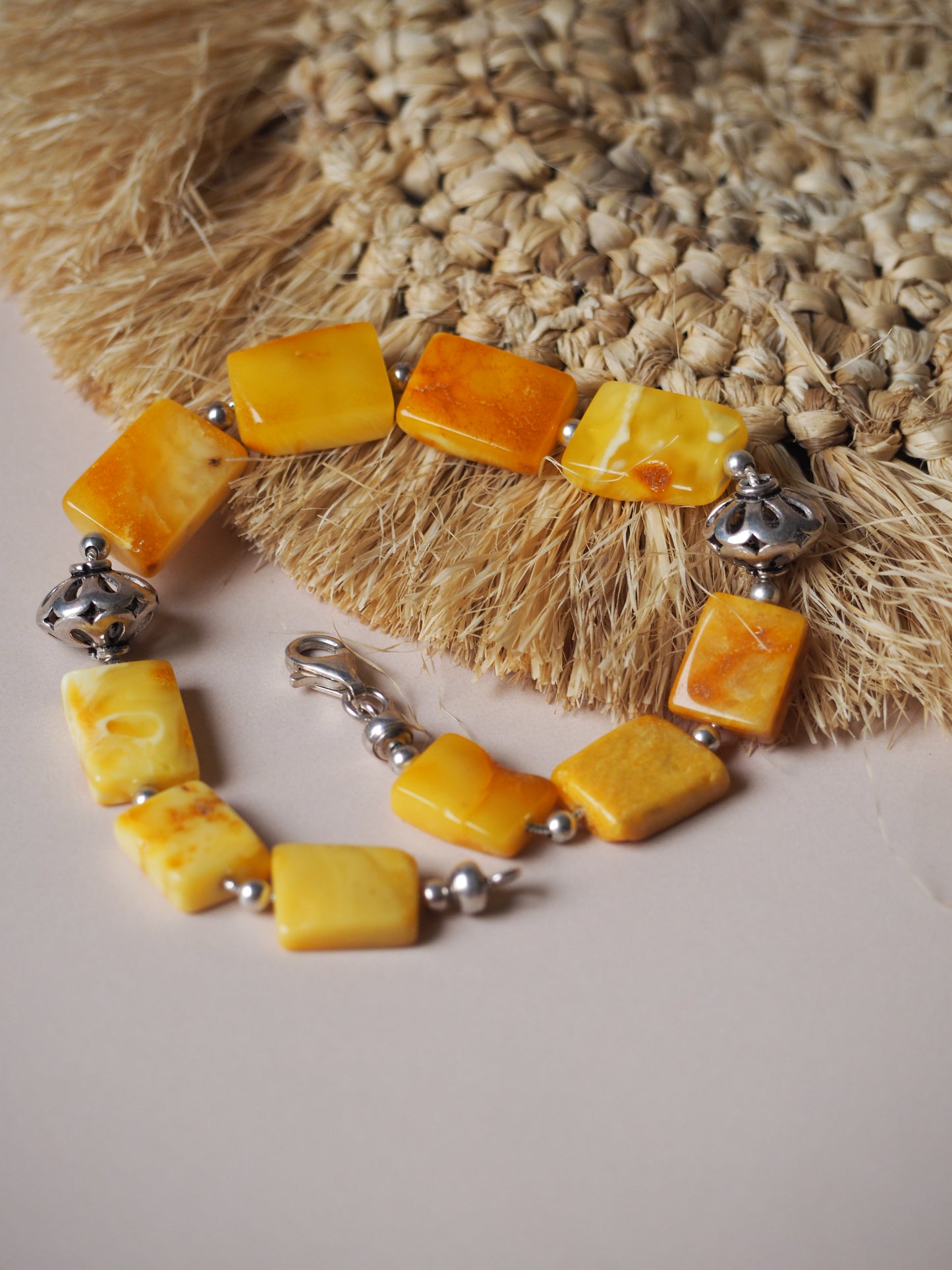 Natural/ Raw Butterscotch & Honey Amber Bracelet with Silver Embellishments