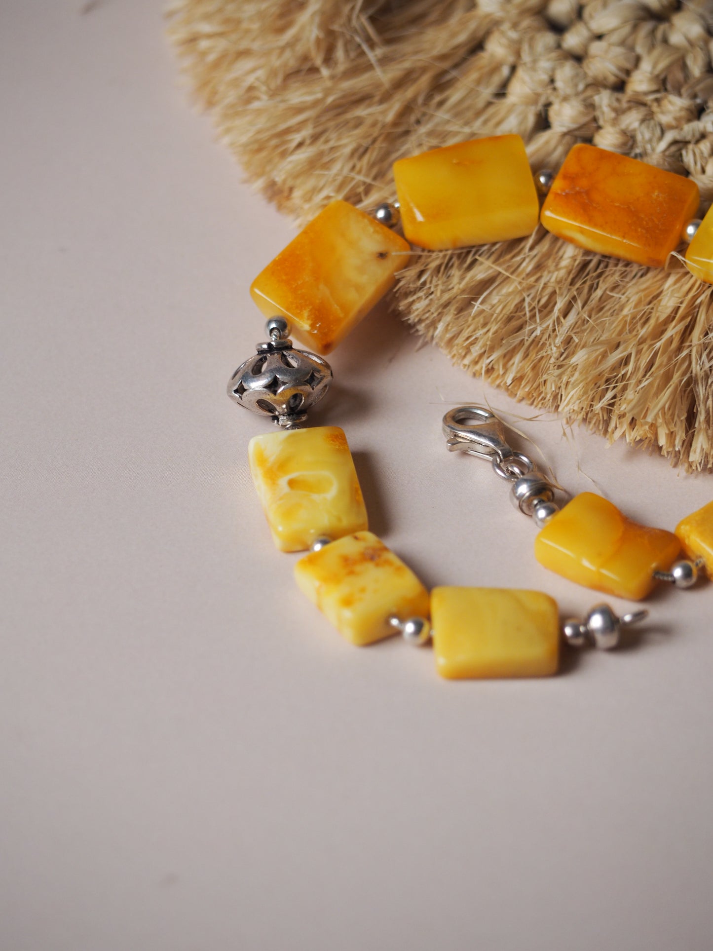 Natural/ Raw Butterscotch & Honey Amber Bracelet with Silver Embellishments