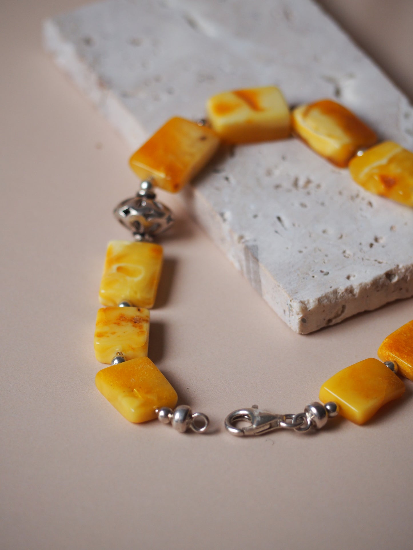 Natural/ Raw Butterscotch & Honey Amber Bracelet with Silver Embellishments