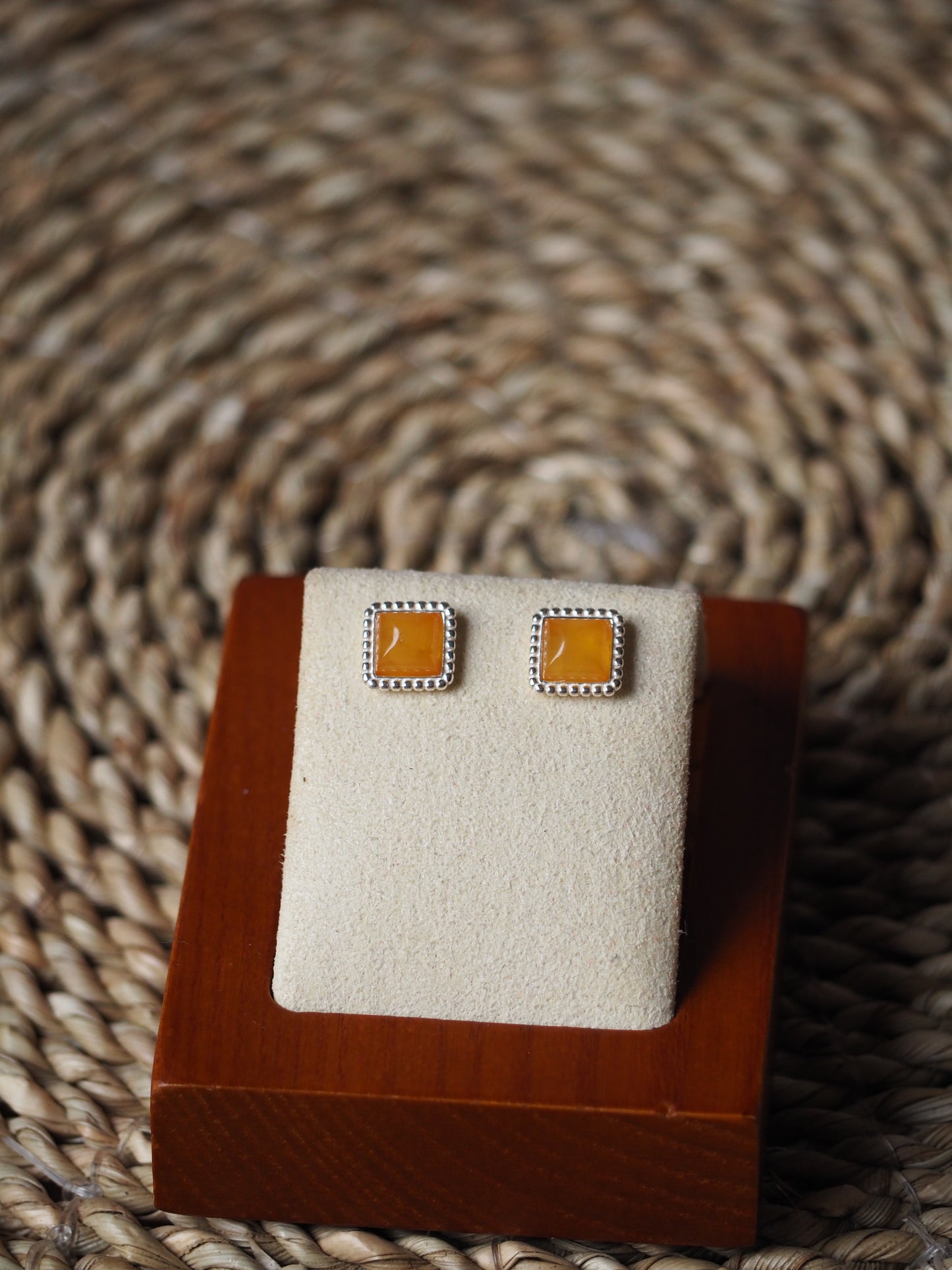 Minimalistic Square Butterscotch/ Honey Amber Silver Stud Earrings