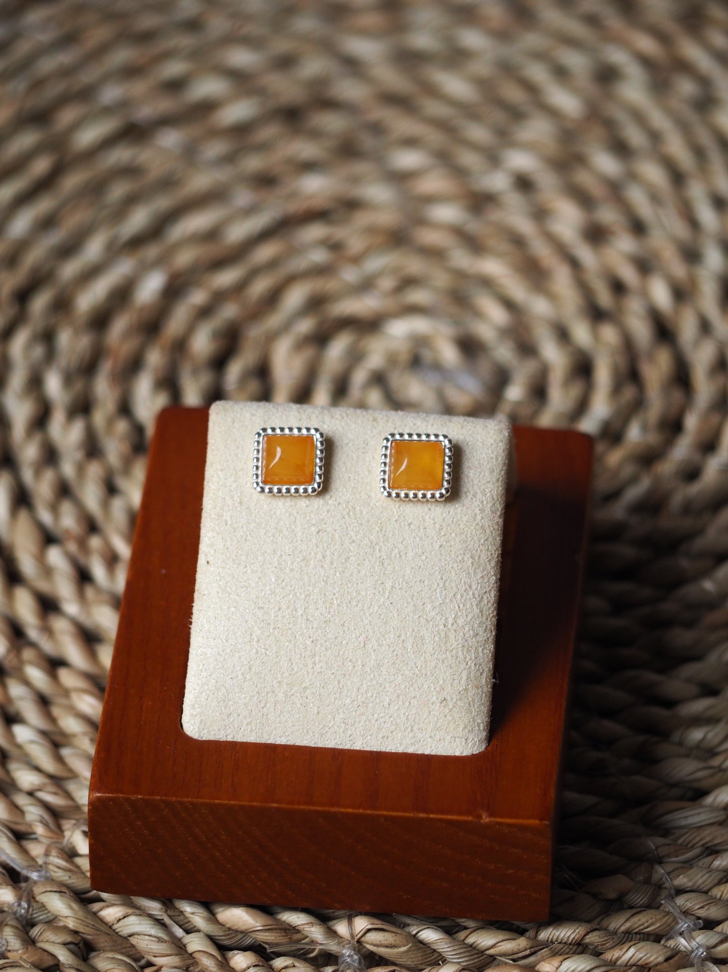 Minimalistic Square Butterscotch/ Honey Amber Silver Stud Earrings