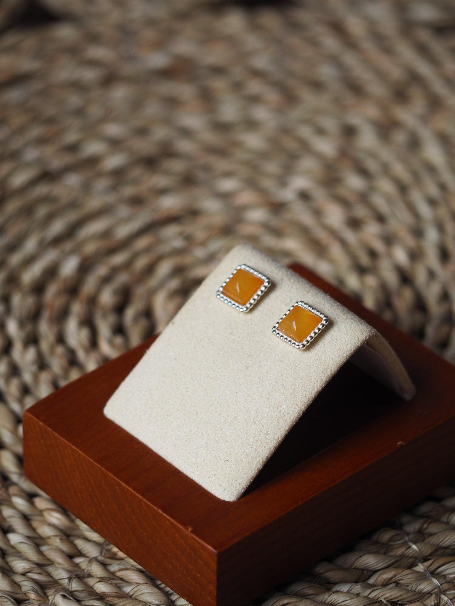 Minimalistic Square Butterscotch/ Honey Amber Silver Stud Earrings