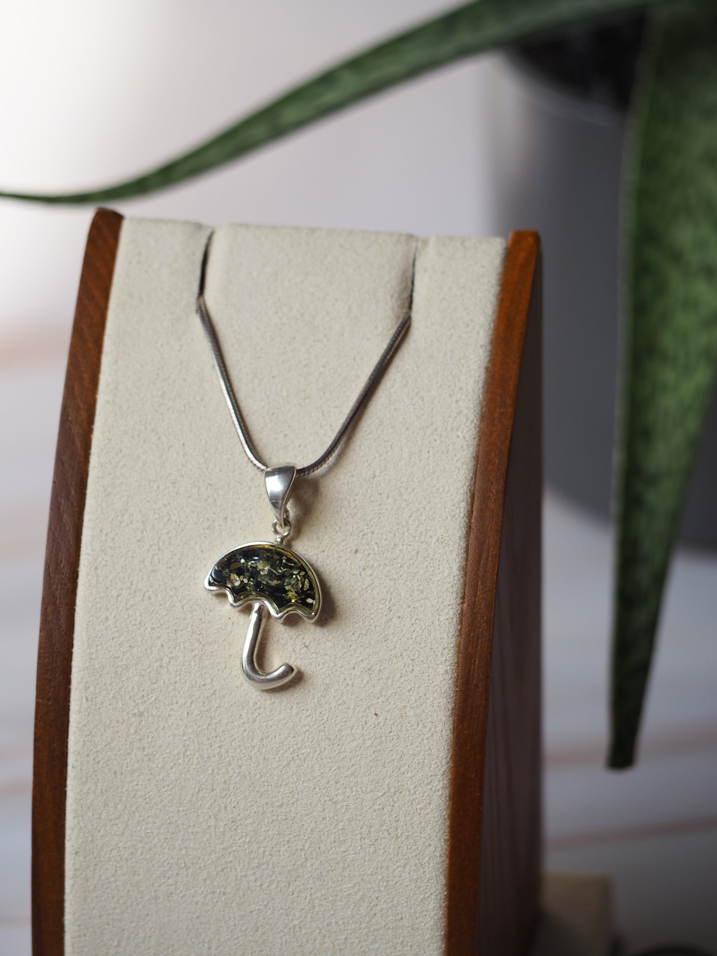 Green Amber & Silver Umbrella Small Pendant/ Charm