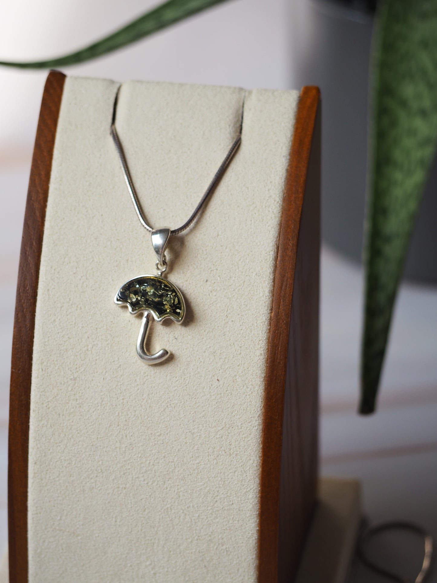 Green Amber & Silver Umbrella Small Pendant/ Charm
