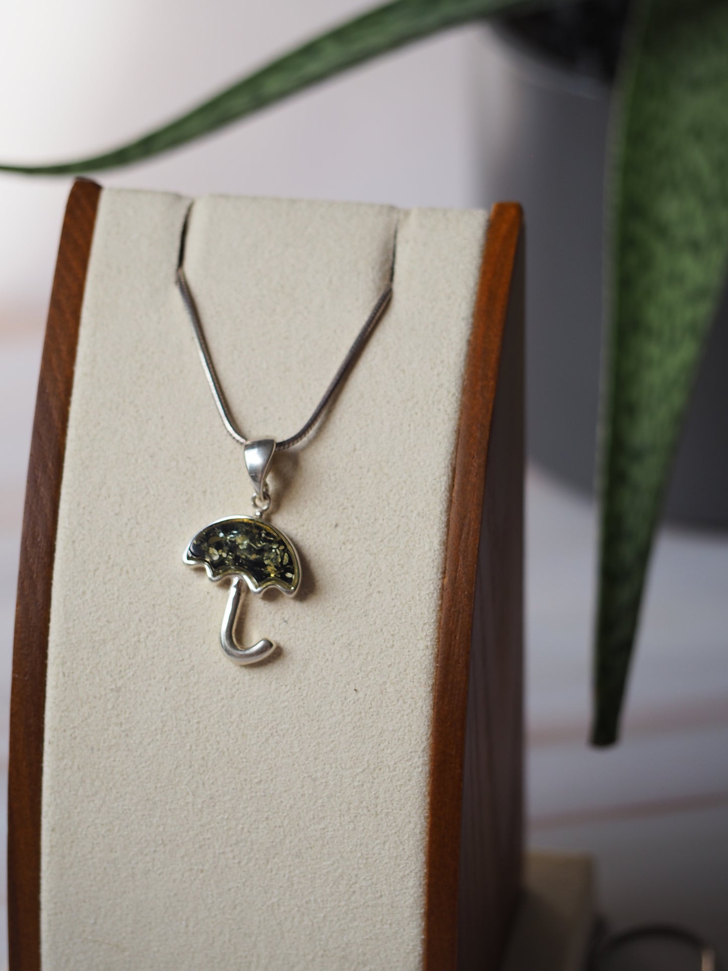 Green Amber & Silver Umbrella Small Pendant/ Charm