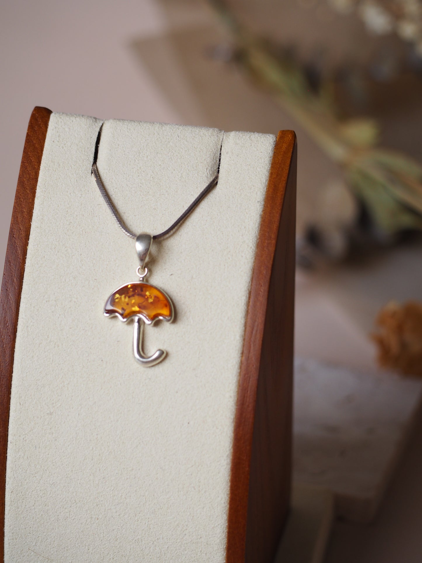 Cognac Amber & Silver Umbrella small Charm/ Pendant