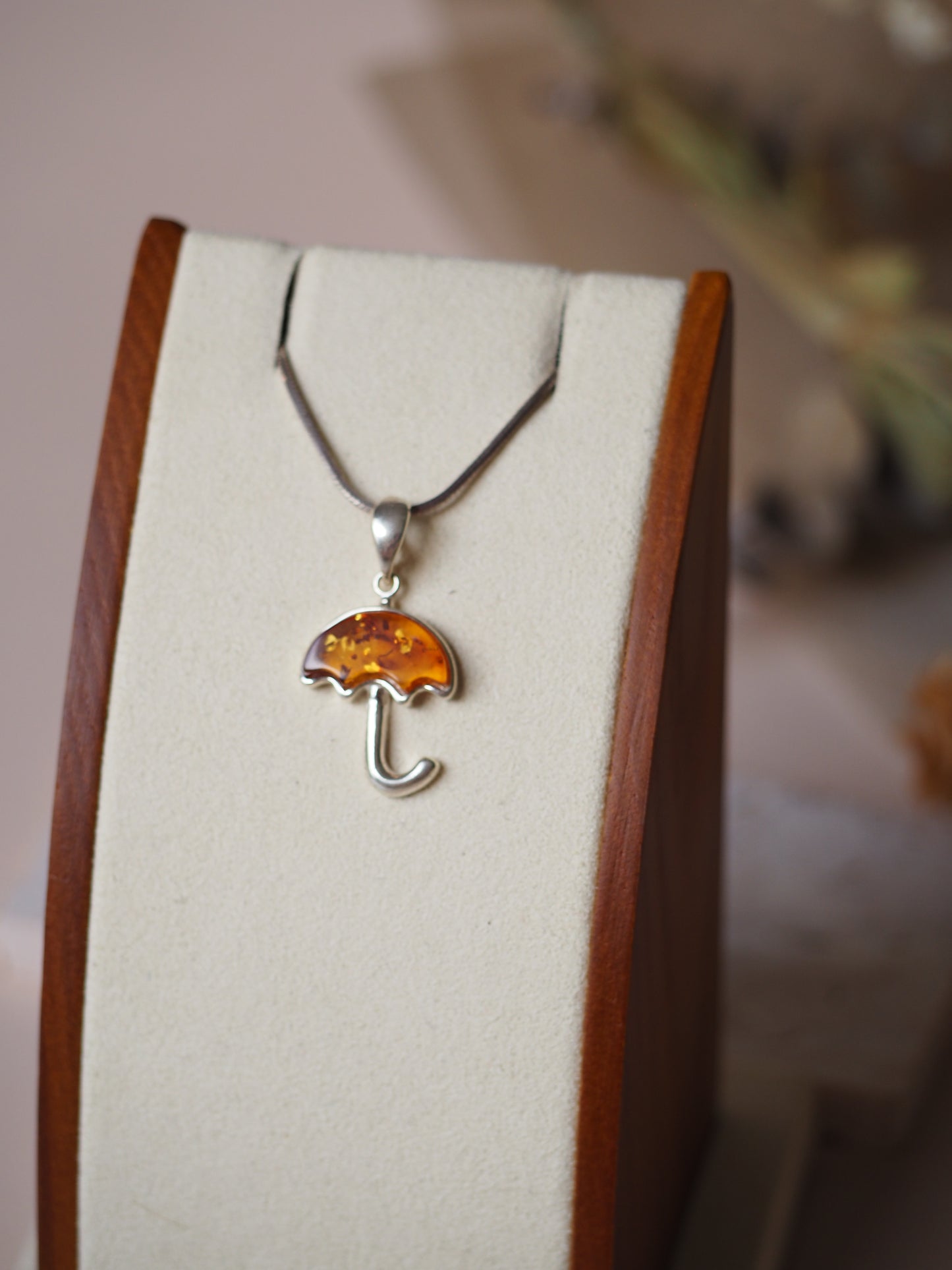 Cognac Amber & Silver Umbrella small Charm/ Pendant