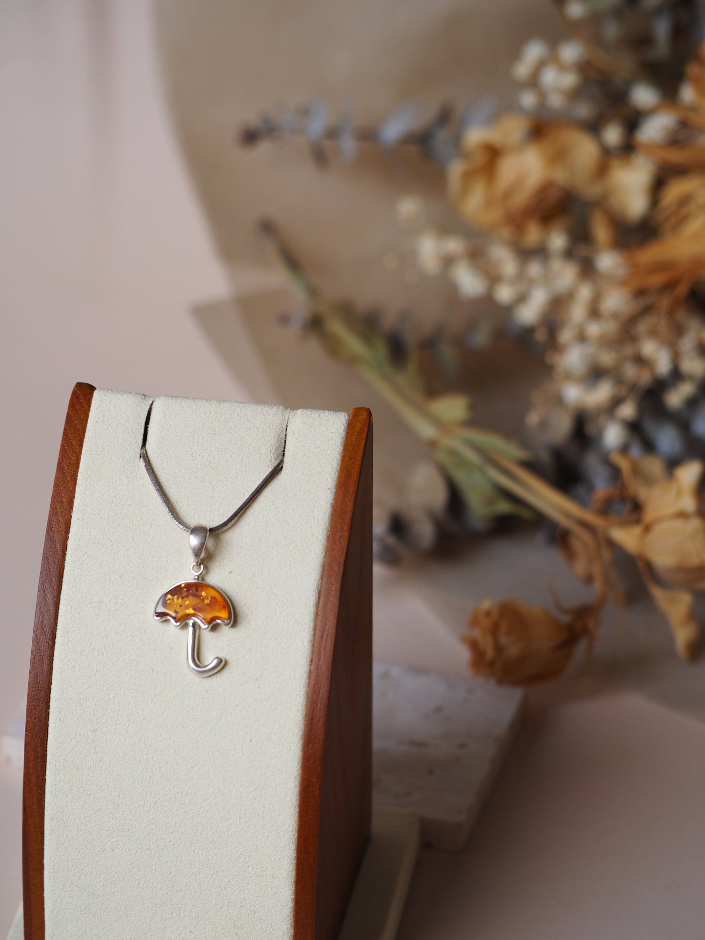 Cognac Amber & Silver Umbrella small Charm/ Pendant