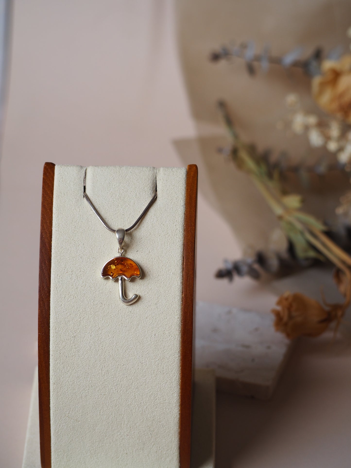 Cognac Amber & Silver Umbrella small Charm/ Pendant