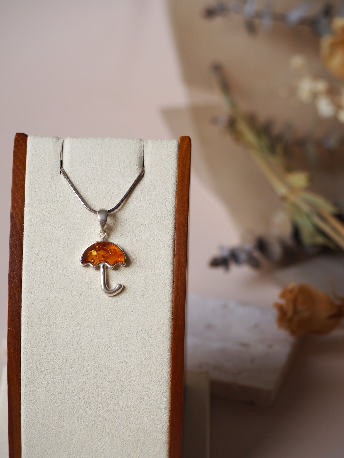 Cognac Amber & Silver Umbrella small Charm/ Pendant