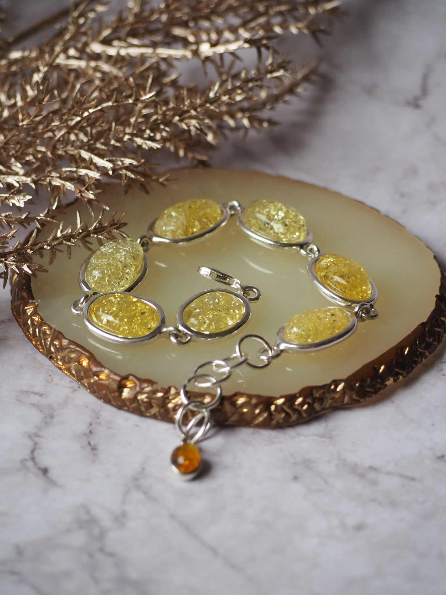 Citron Amber Bracelet in Silver