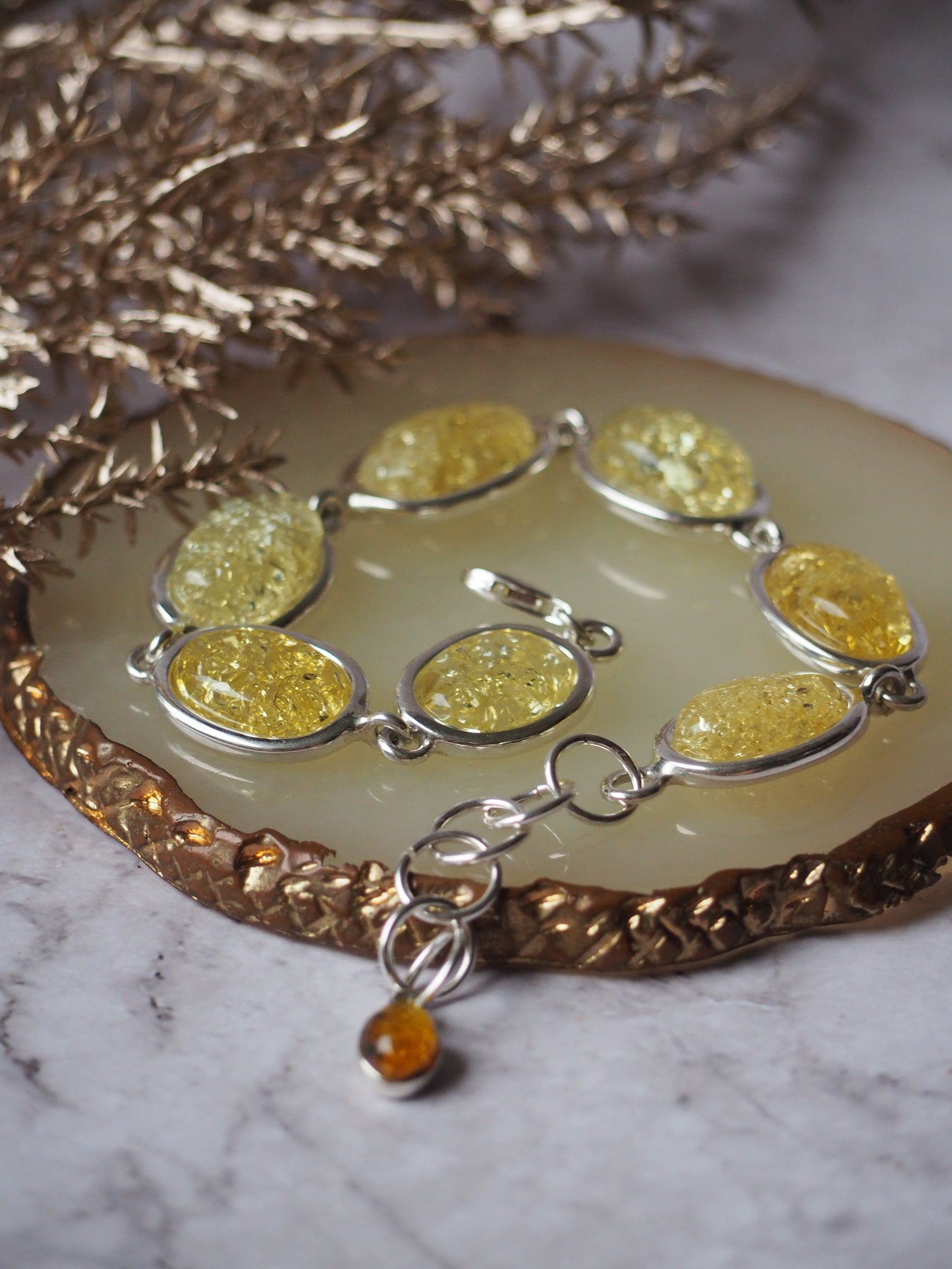 Citron Amber Bracelet in Silver