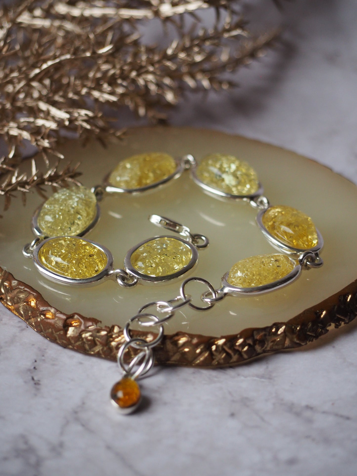 Citron Amber Bracelet in Silver