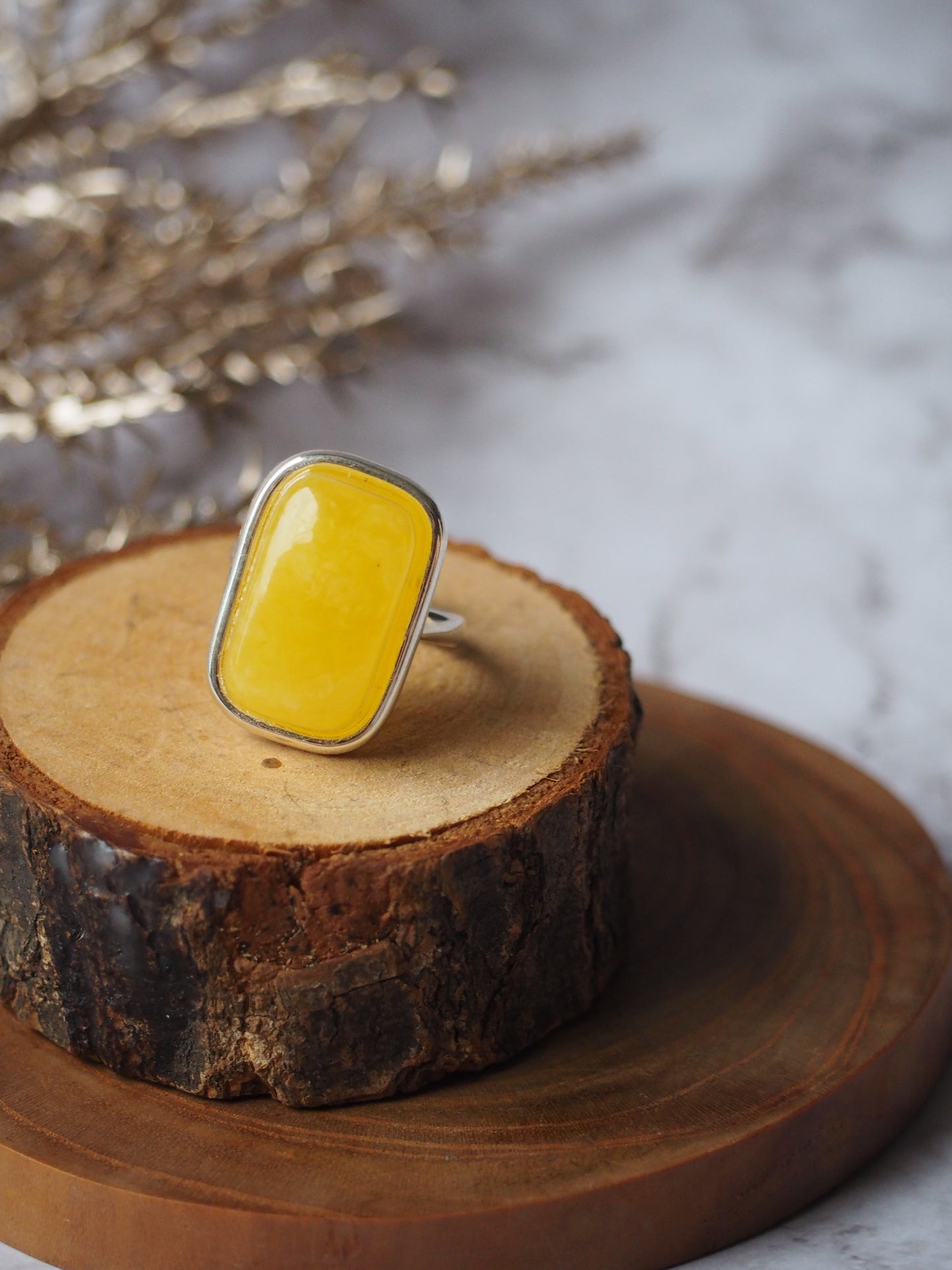 Rectangular Natural Butterscotch Amber in Silver