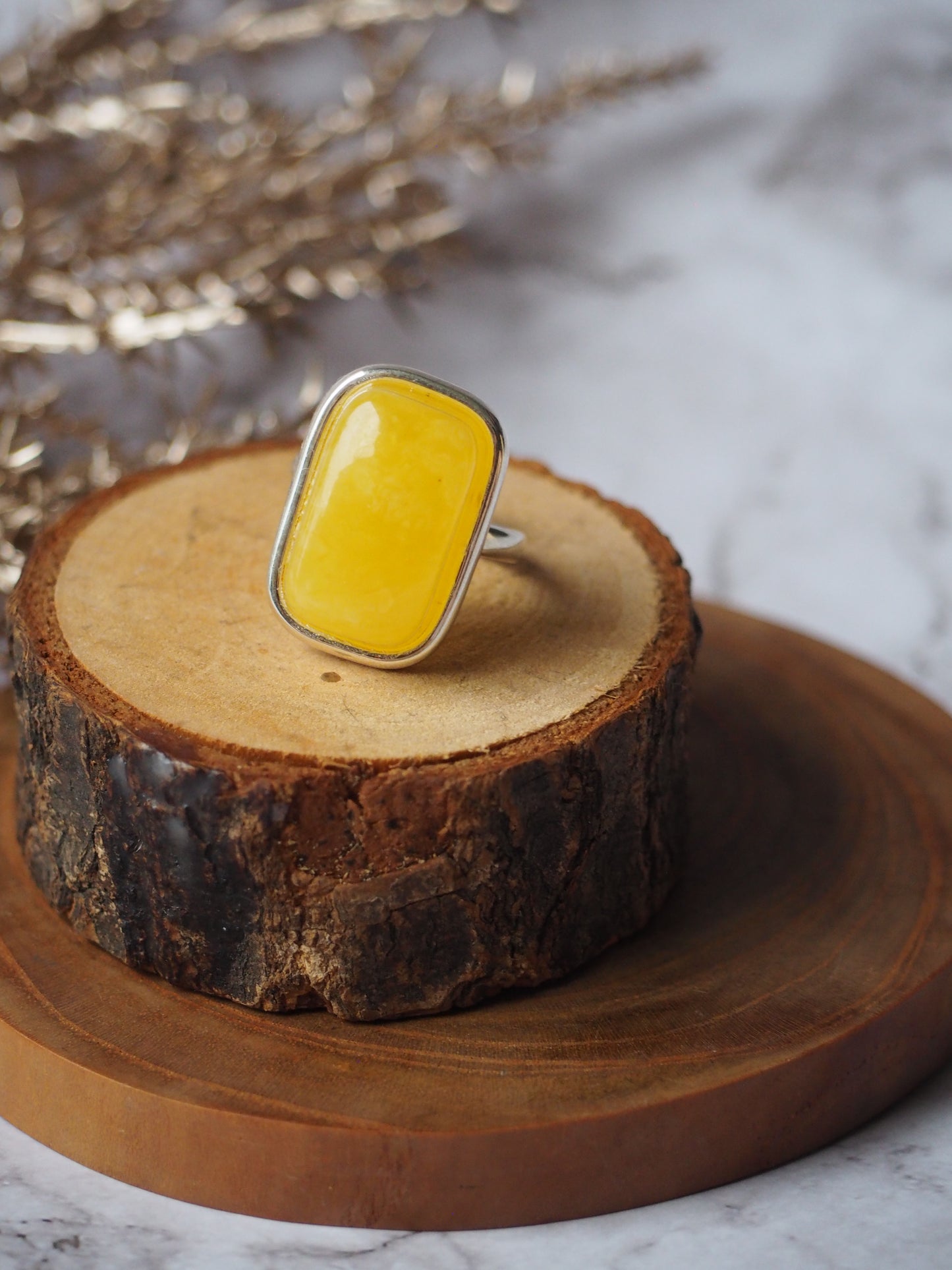 Rectangular Natural Butterscotch Amber in Silver