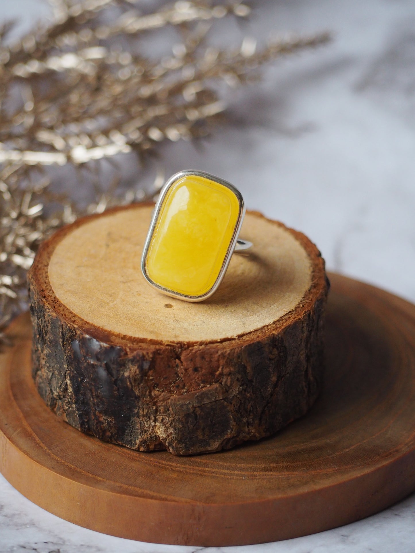 Rectangular Natural Butterscotch Amber in Silver