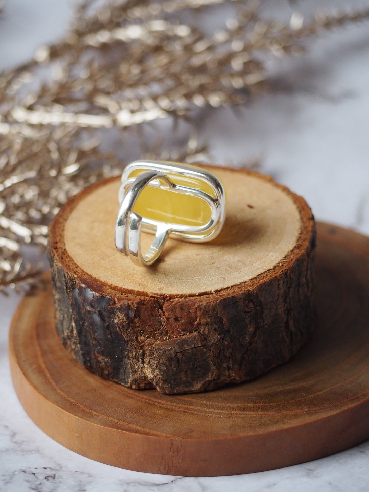 Rectangular Natural Butterscotch Amber in Silver