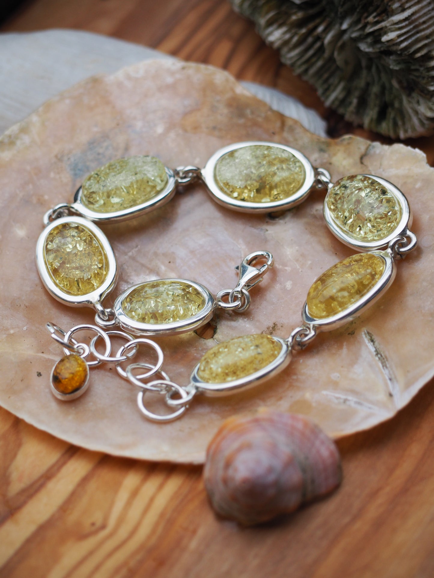 Citron Amber Bracelet in Silver