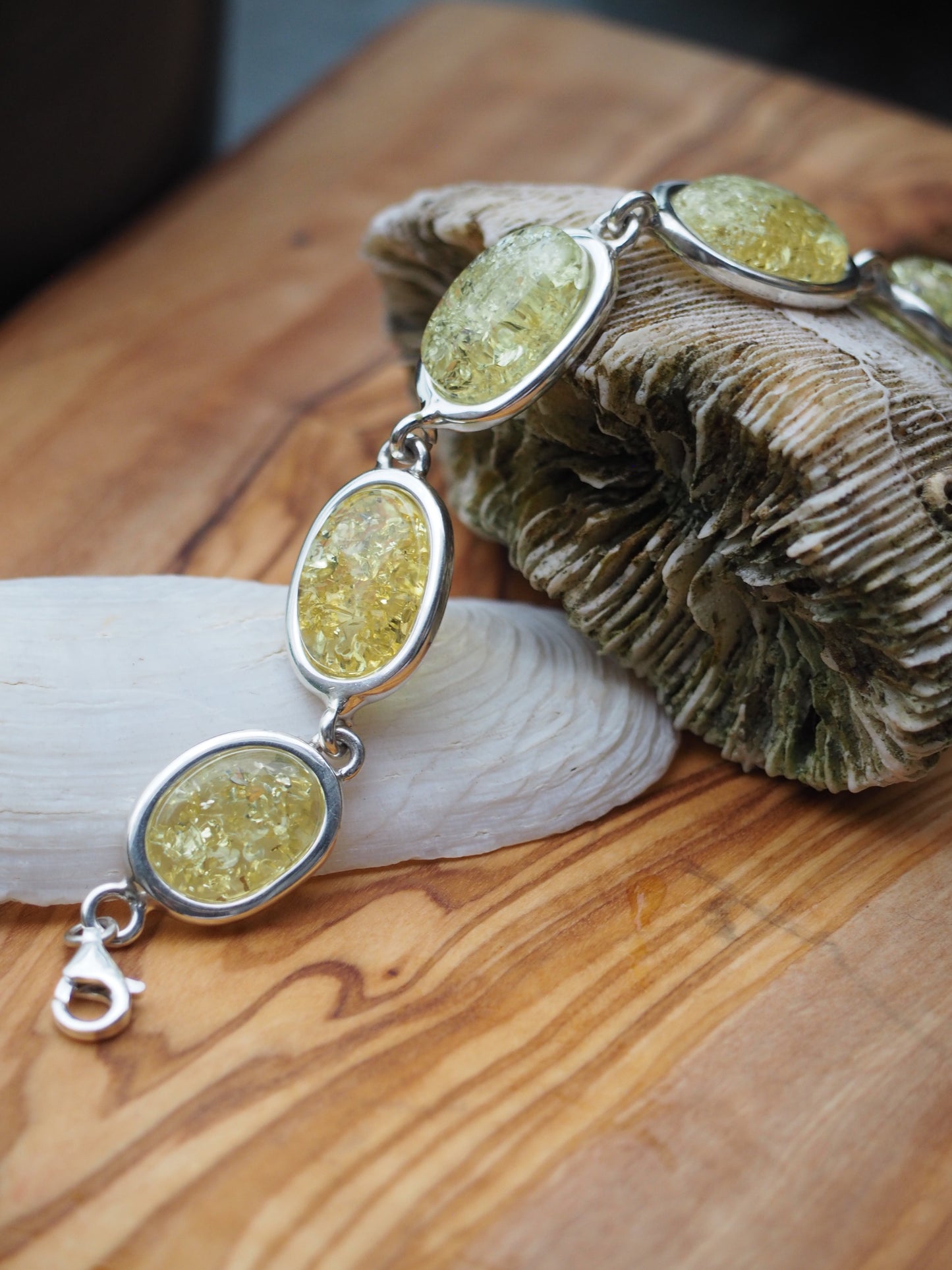 Citron Amber Bracelet in Silver