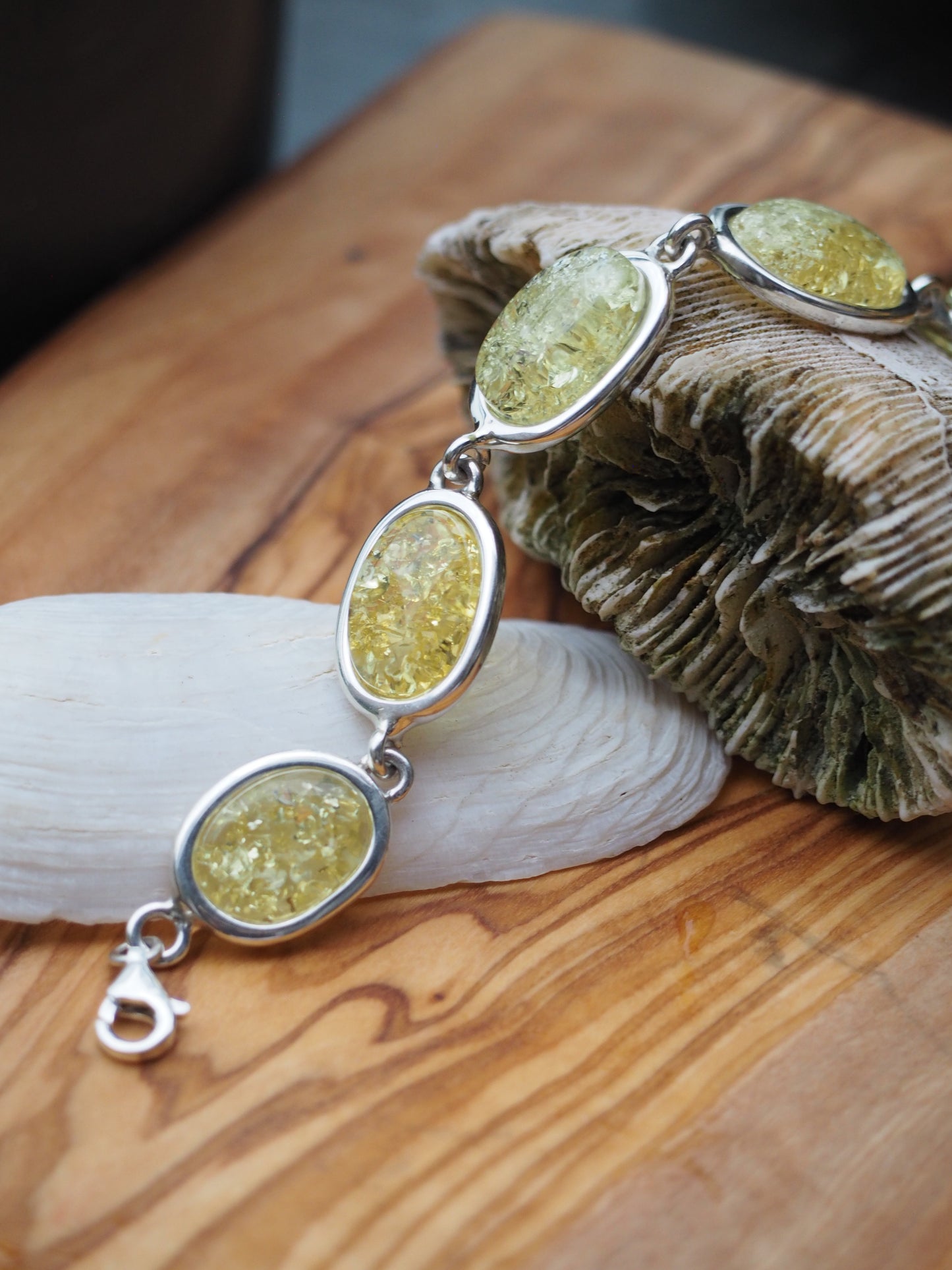 Citron Amber Bracelet in Silver