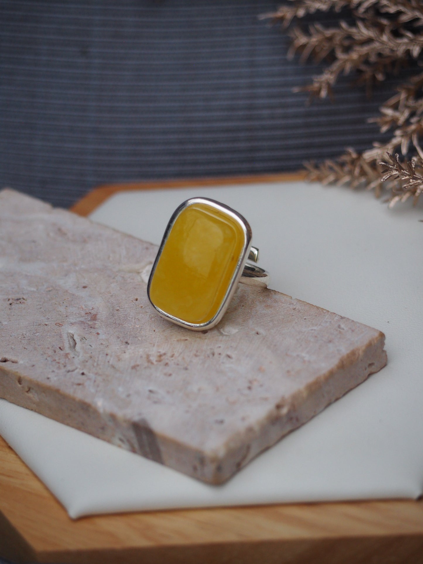 Rectangular Natural Butterscotch Amber in Silver
