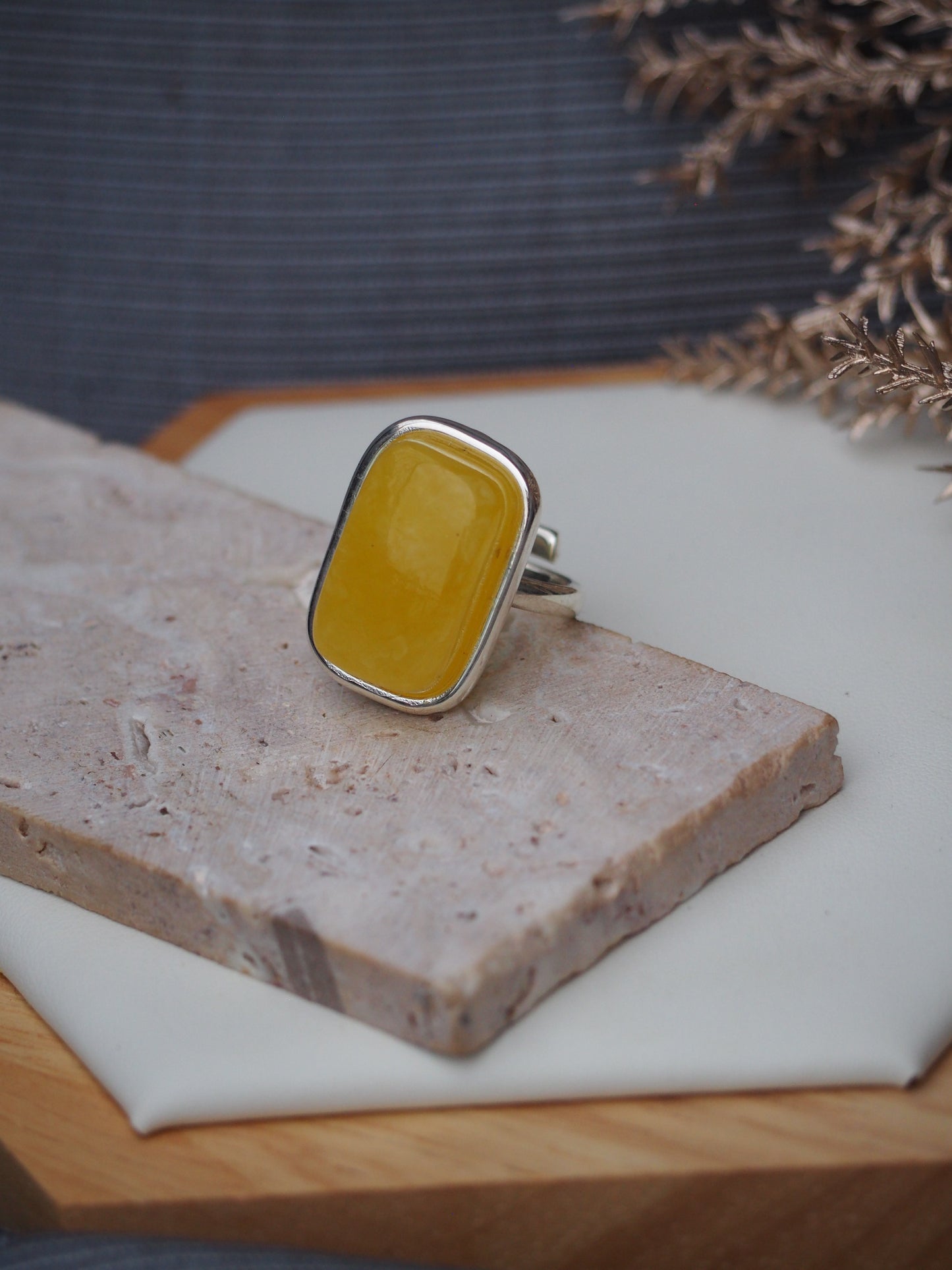 Rectangular Natural Butterscotch Amber in Silver