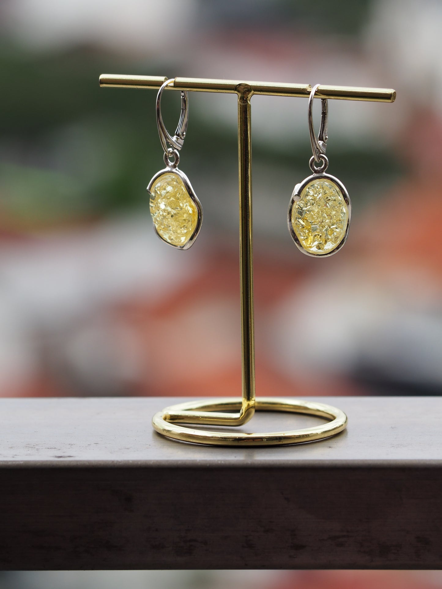 Citron Amber Drop Earrings in Silver