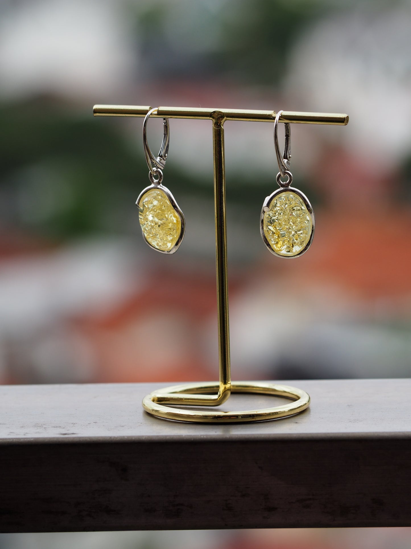 Citron Amber Drop Earrings in Silver