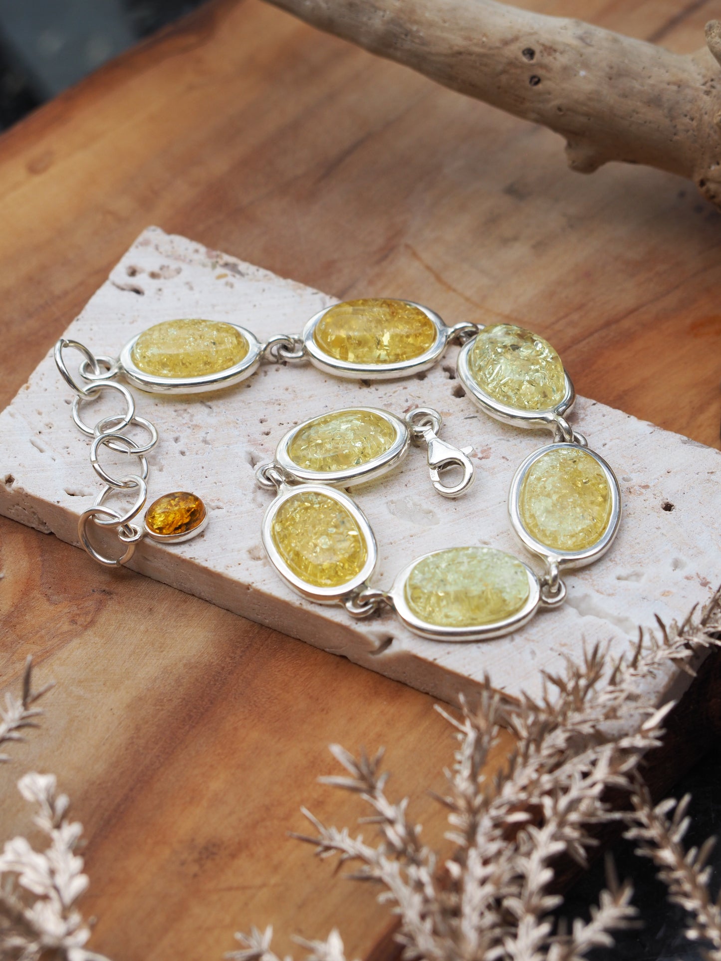 Citron Amber Bracelet in Silver