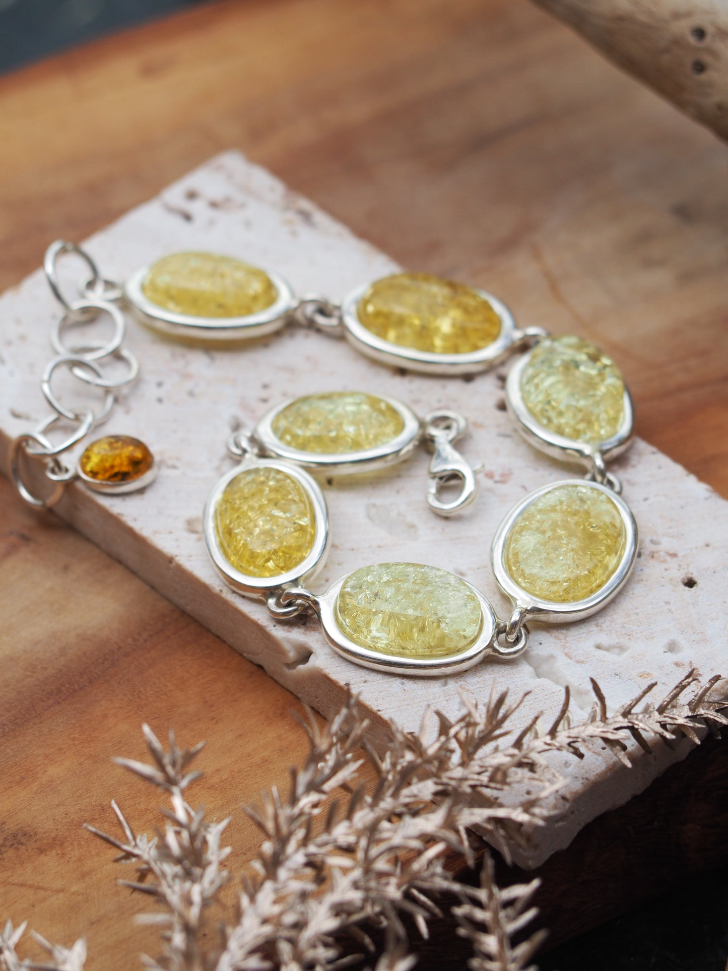 Citron Amber Bracelet in Silver