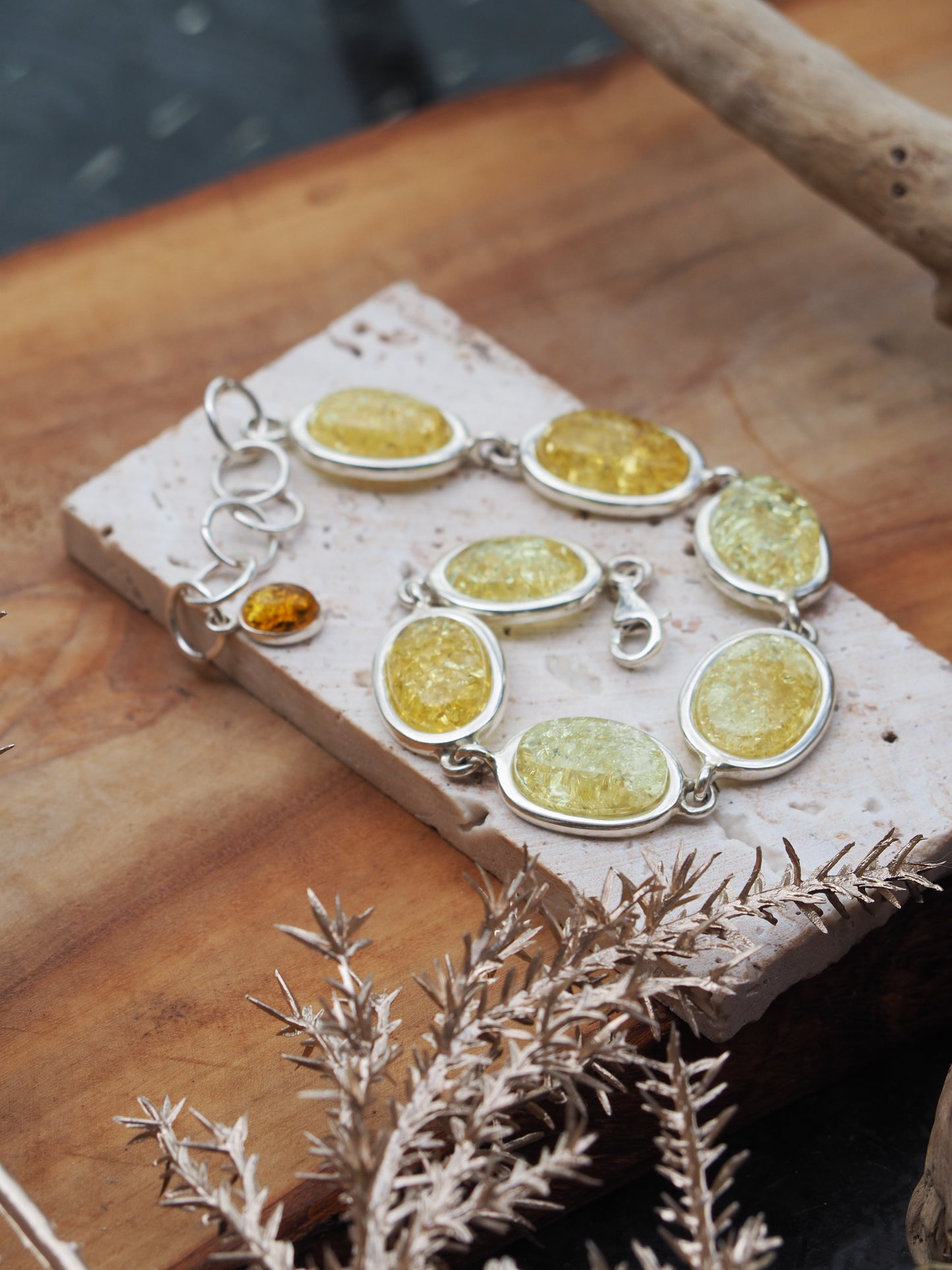Citron Amber Bracelet in Silver