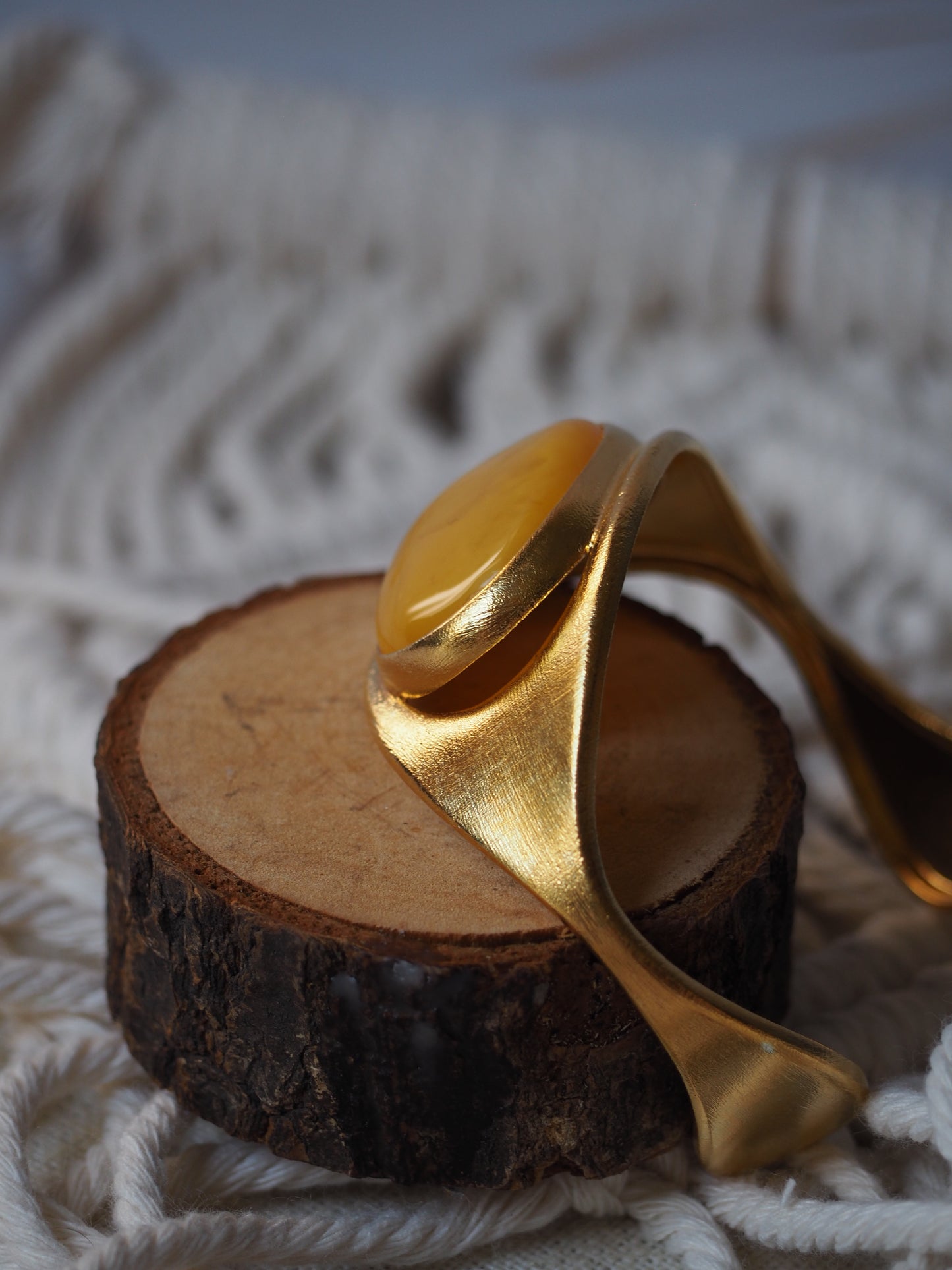 Beautiful Gold Pleated Amber Cuff Bracelet