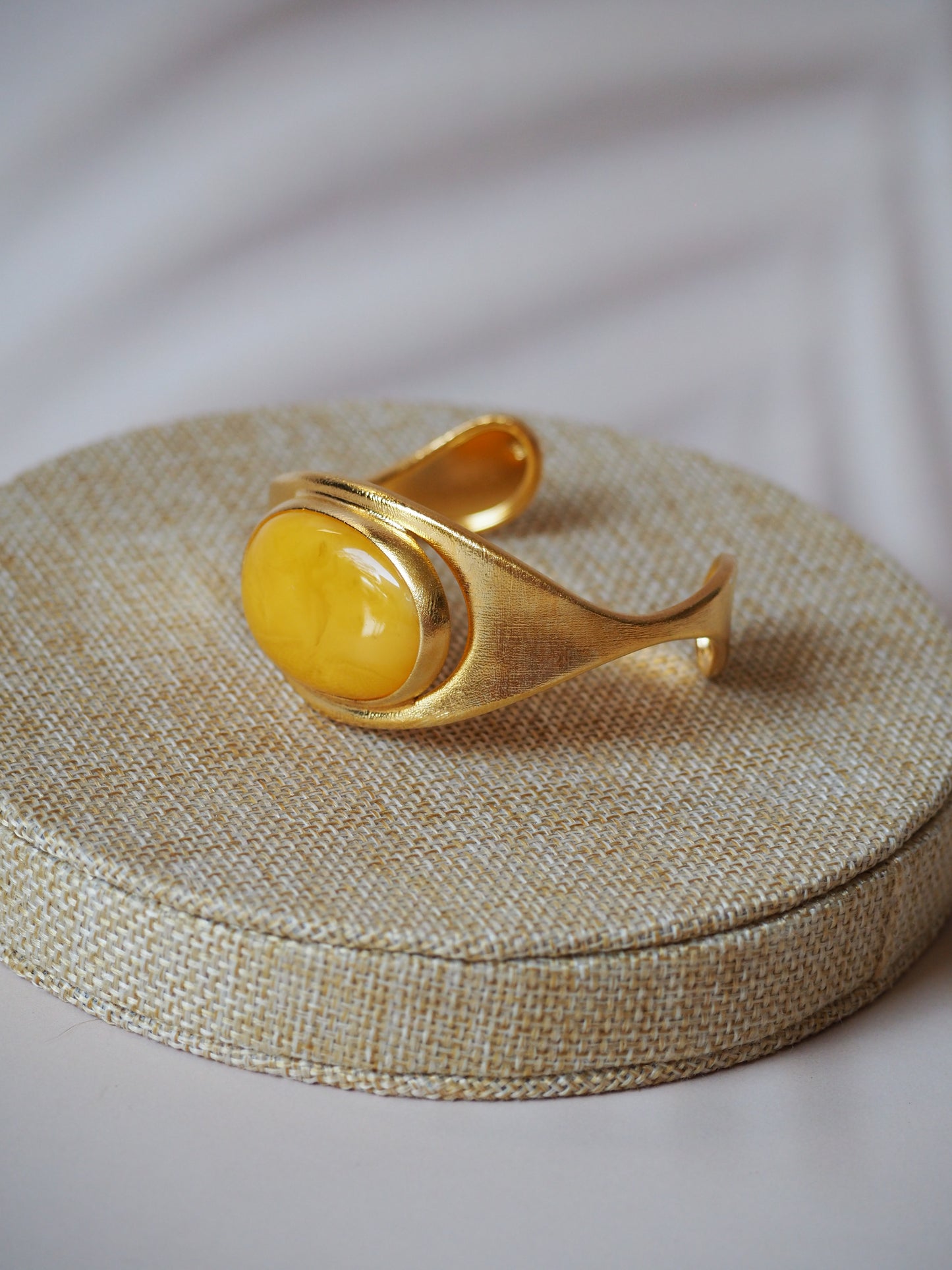 Beautiful Gold Pleated Amber Cuff Bracelet