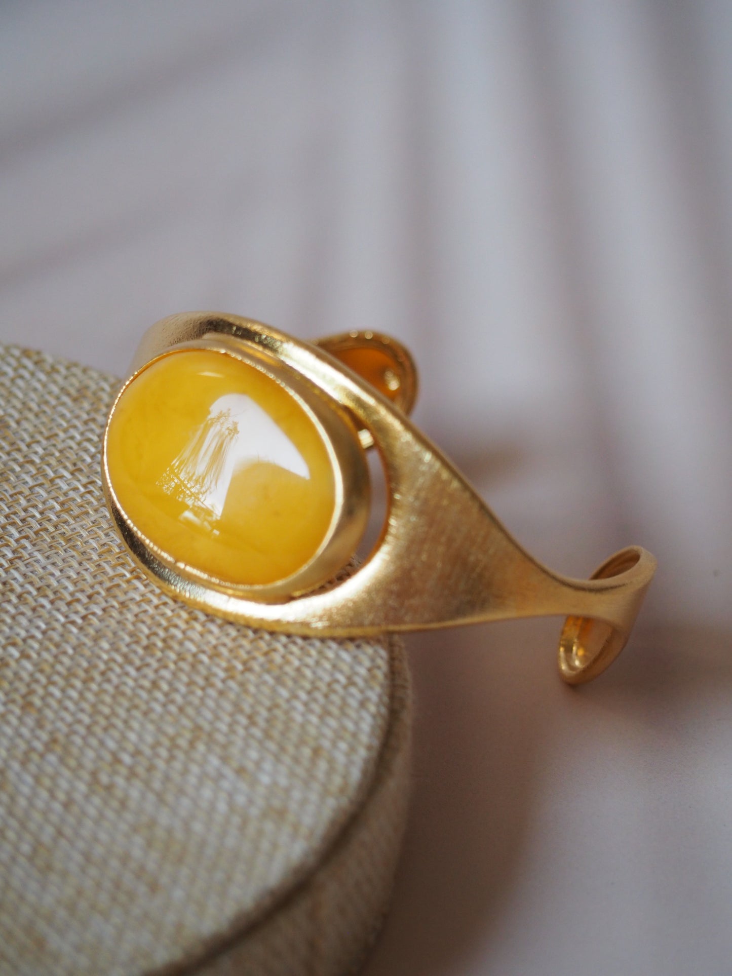 Beautiful Gold Pleated Amber Cuff Bracelet